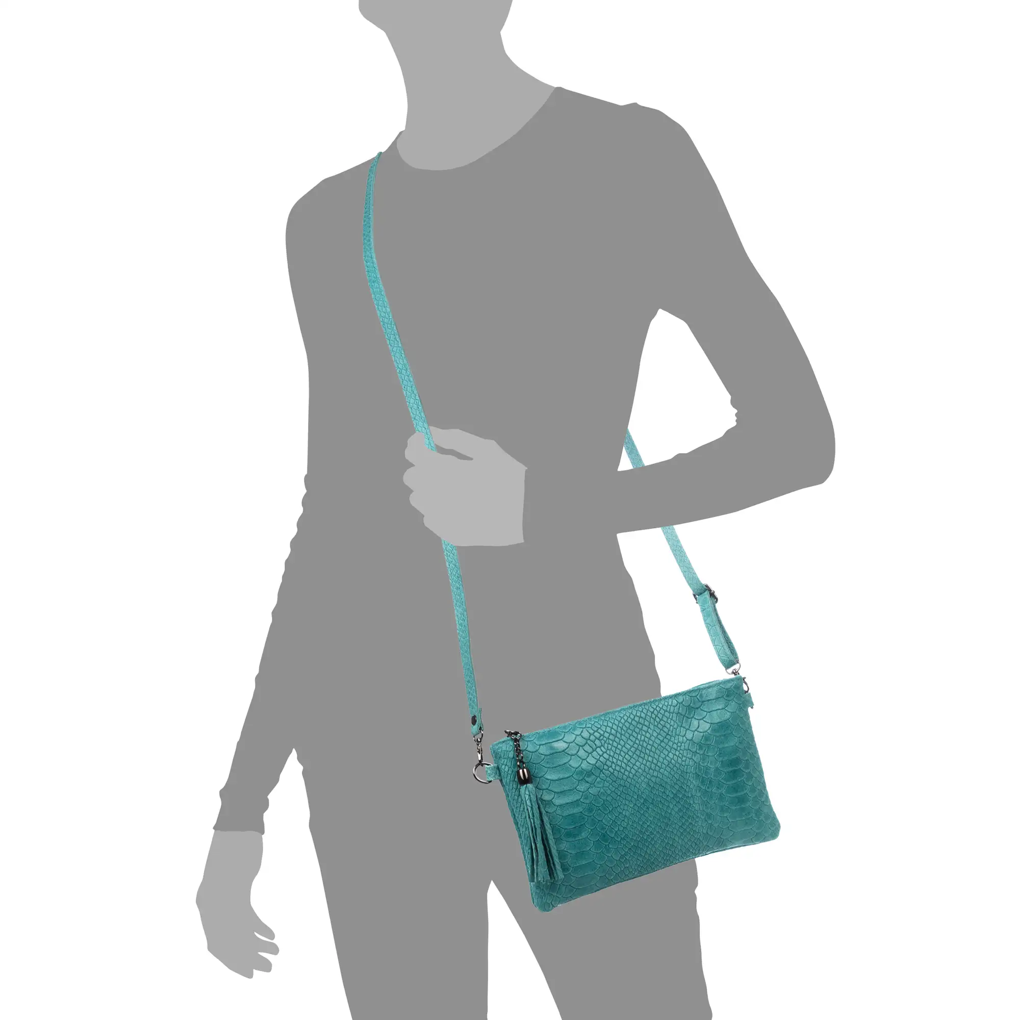 Oleggio Bolso bandolera Mujer.Piel auténtica Gamuza Grabado Serpiente 