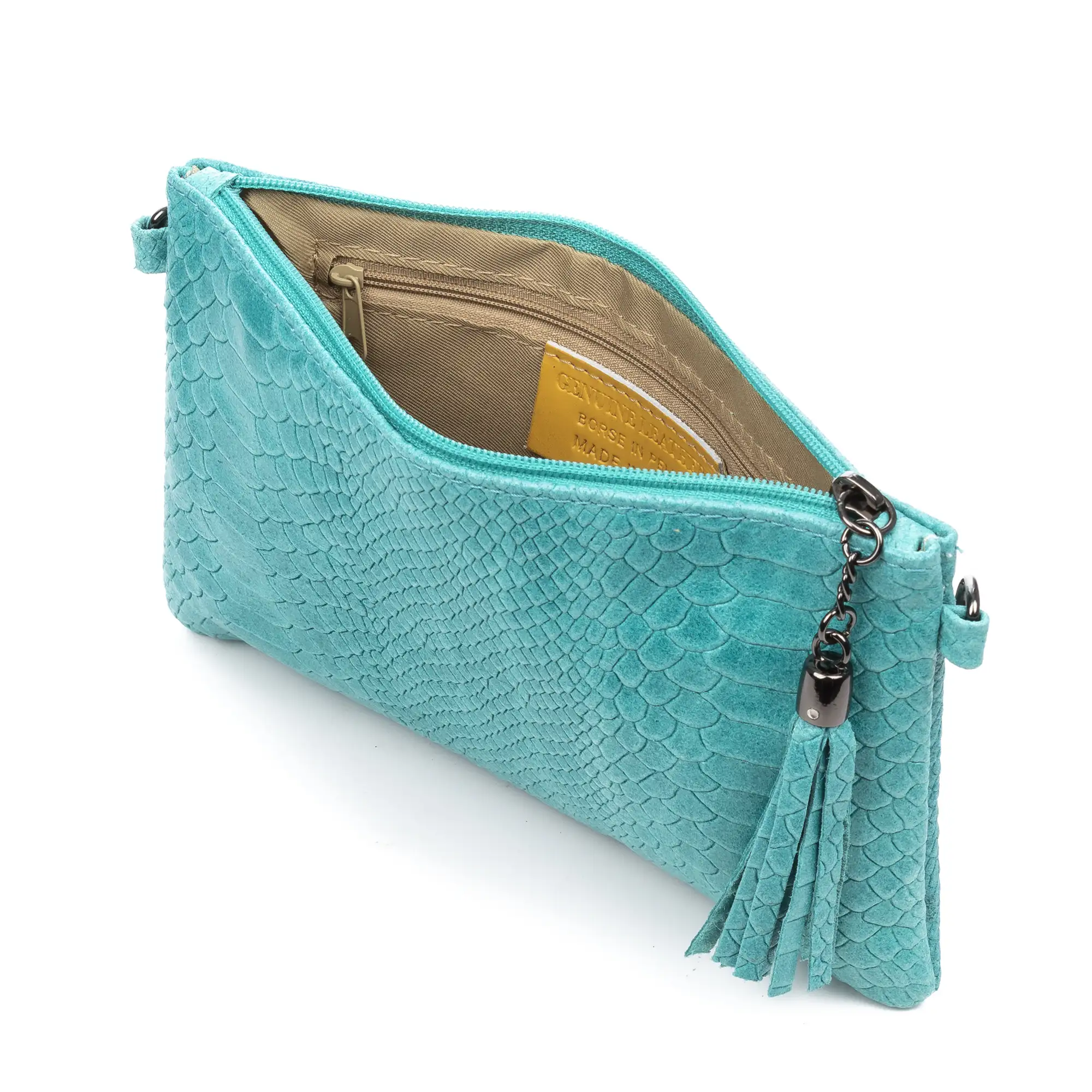 Oleggio Bolso bandolera Mujer.Piel auténtica Gamuza Grabado Serpiente 