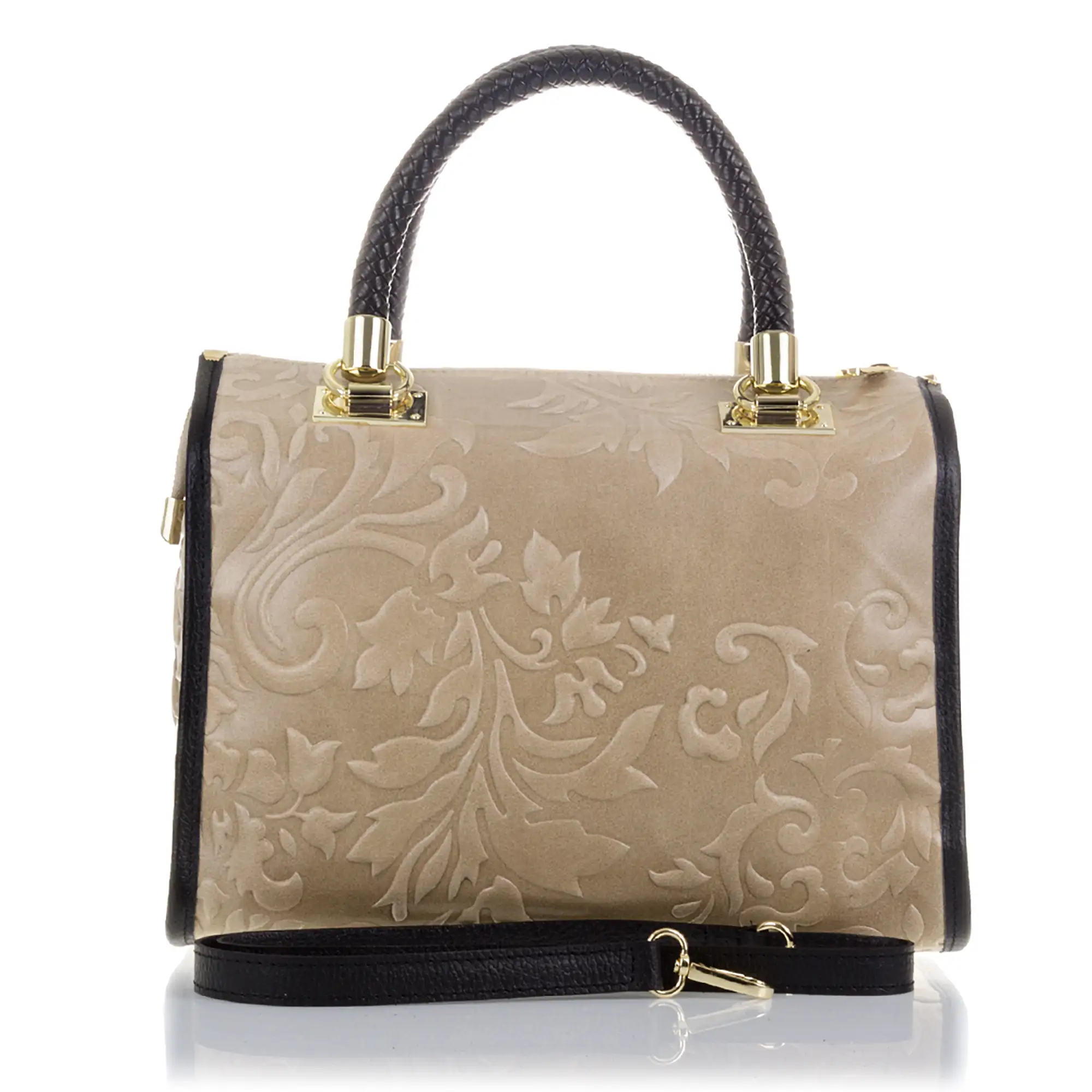 Faenza Bolso tote Mujer.Piel auténtica Gamuza Grabado Flores 
