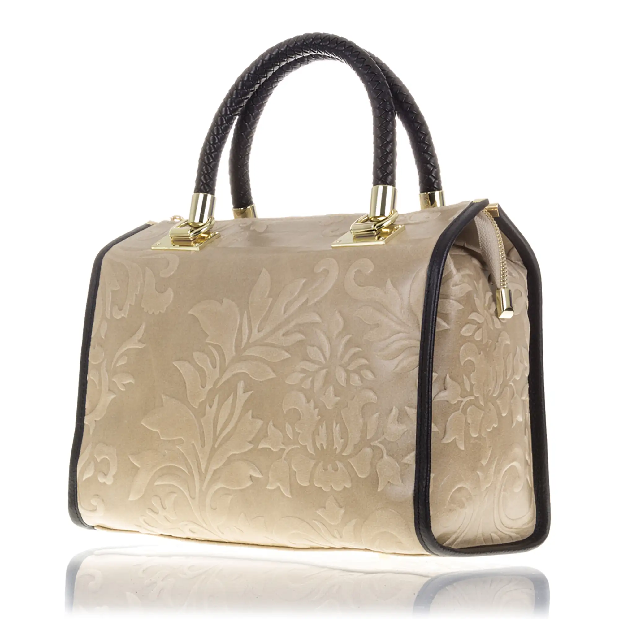 Faenza Bolso tote Mujer.Piel auténtica Gamuza Grabado Flores 