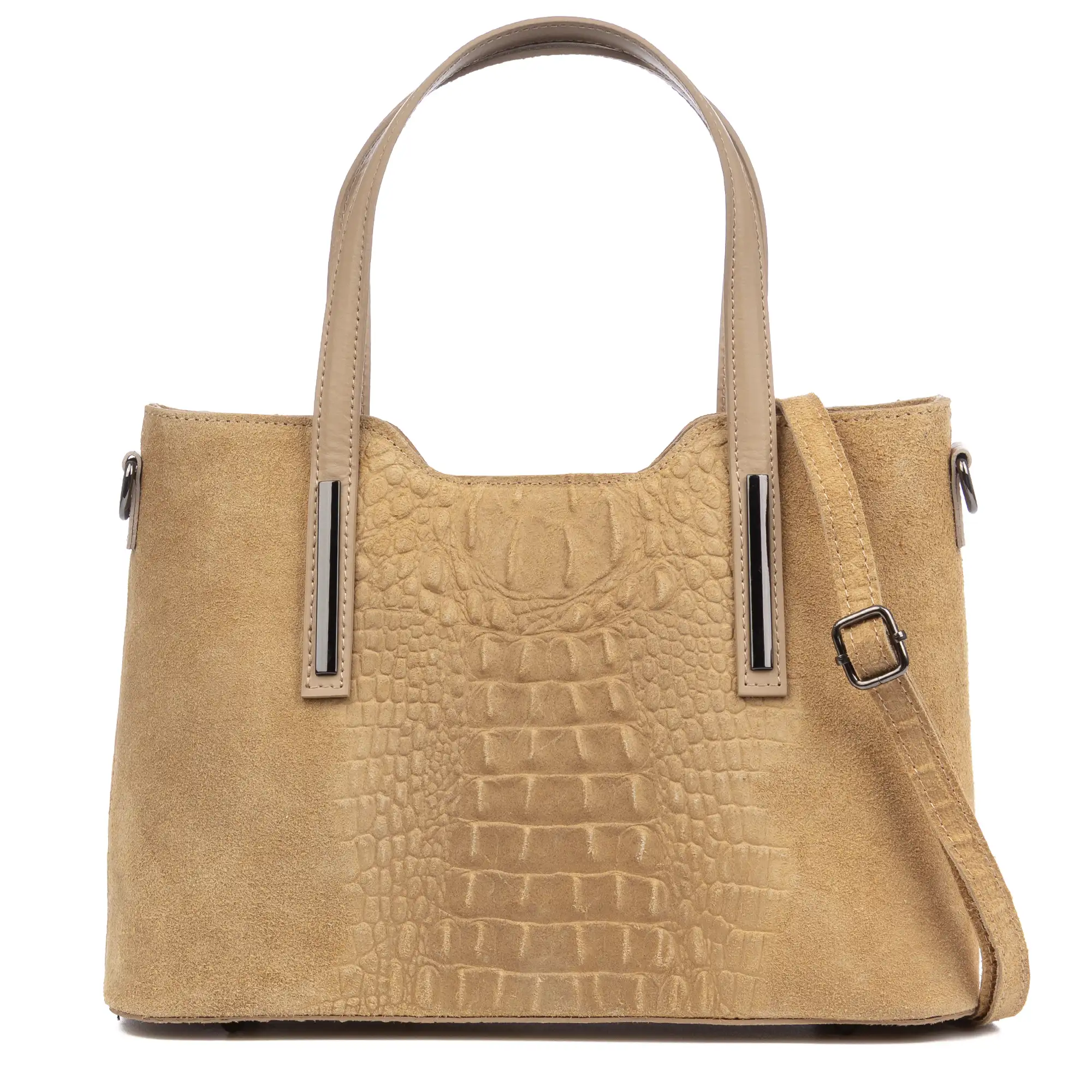 Fiesole bolso tote Mujer. Piel auténtica Gamuza Grabado Cocodrilo.