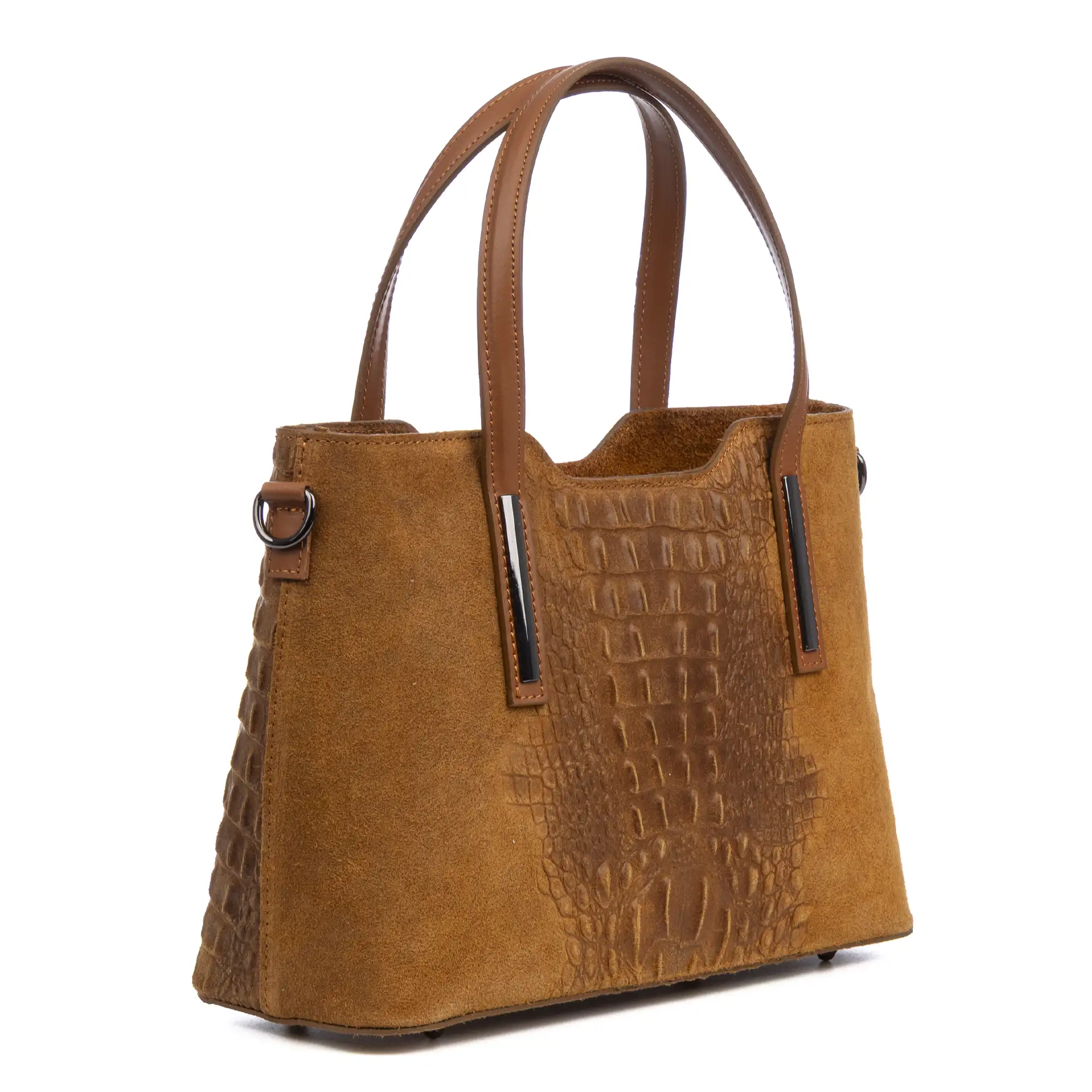 Fiesole bolso tote mujer. Piel auténtica Gamuza grabado cocodrilo.