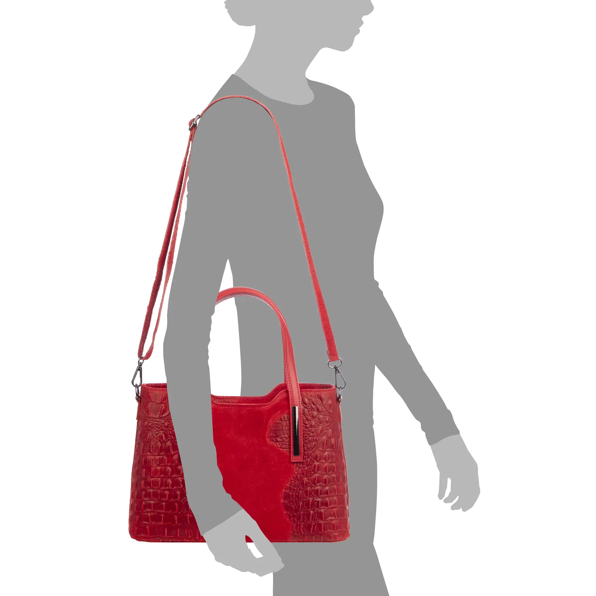 Fiesole bolso tote mujer. Piel auténtica Gamuza grabado cocodrilo.