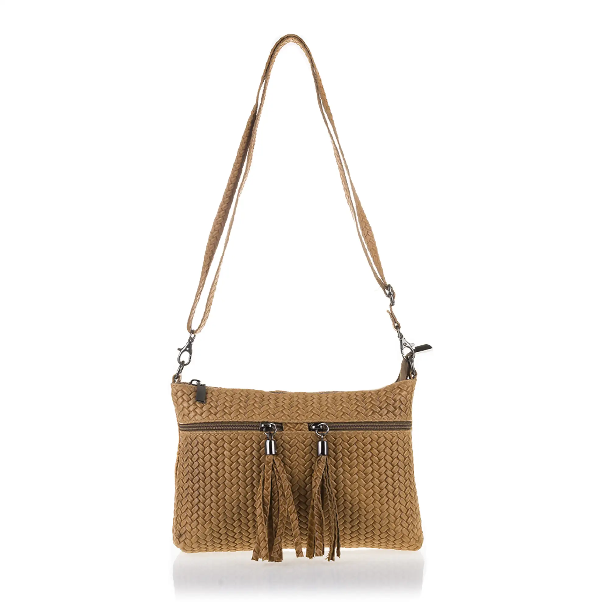 Genova Bolso bandolera Mujer.Piel auténtica Gamuza Grabado Espiga 