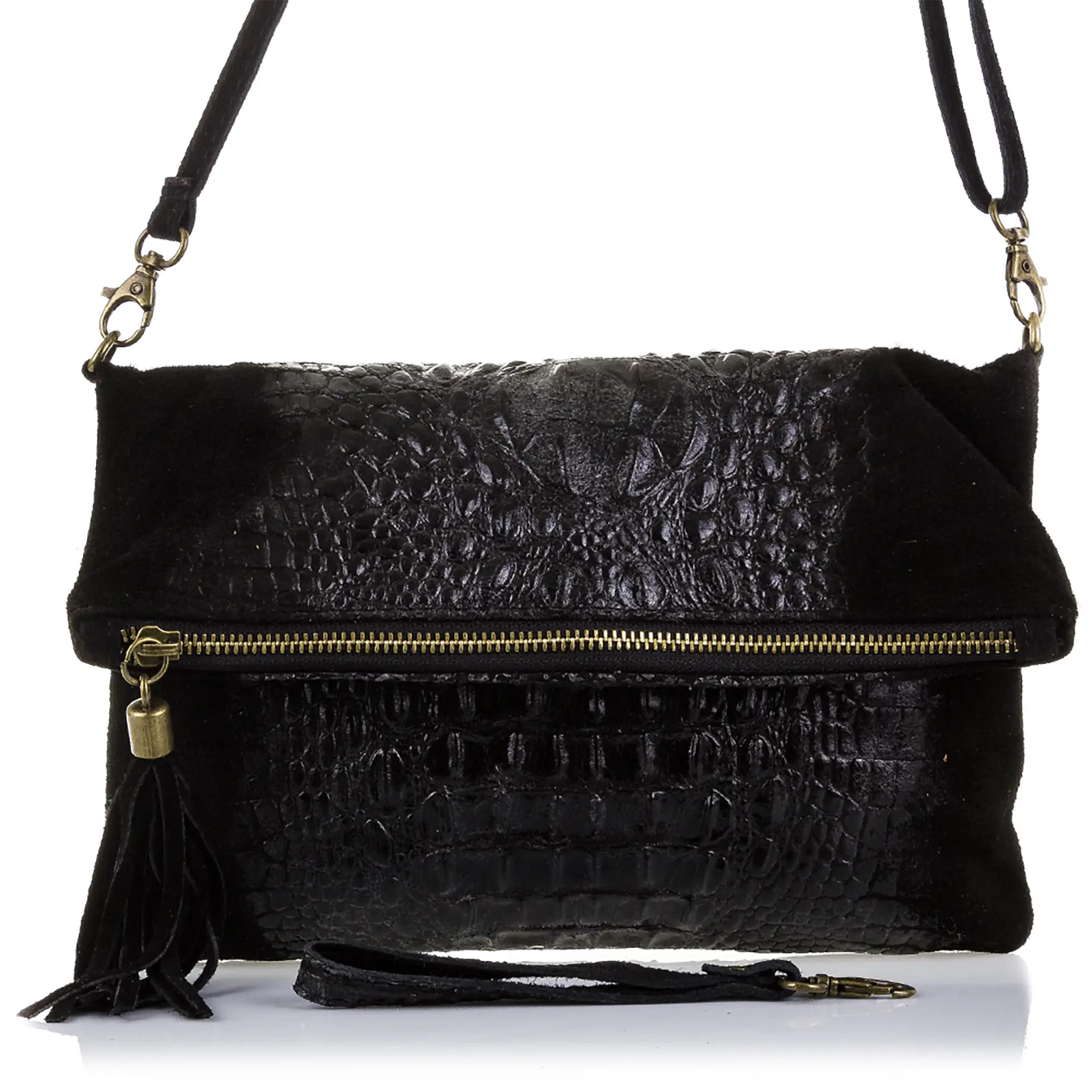 Mantova Bolso bandolera Mujer.Piel auténtica Gamuza Grabado Cocodrilo 