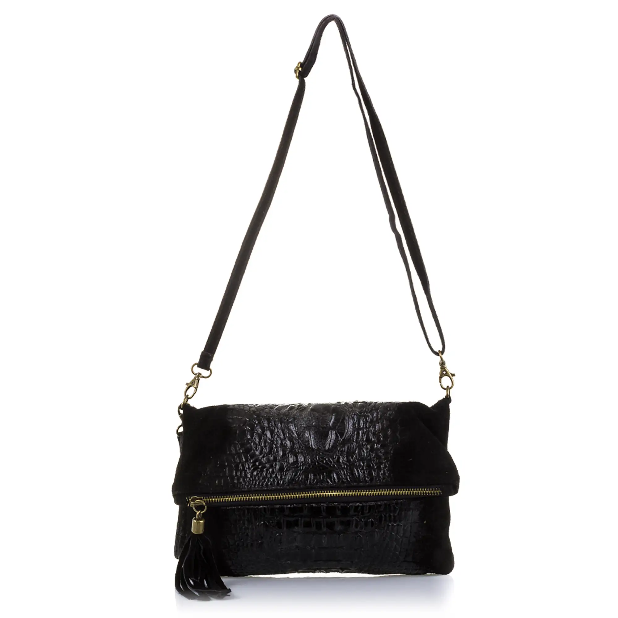 Mantova Bolso bandolera Mujer.Piel auténtica Gamuza Grabado Cocodrilo 