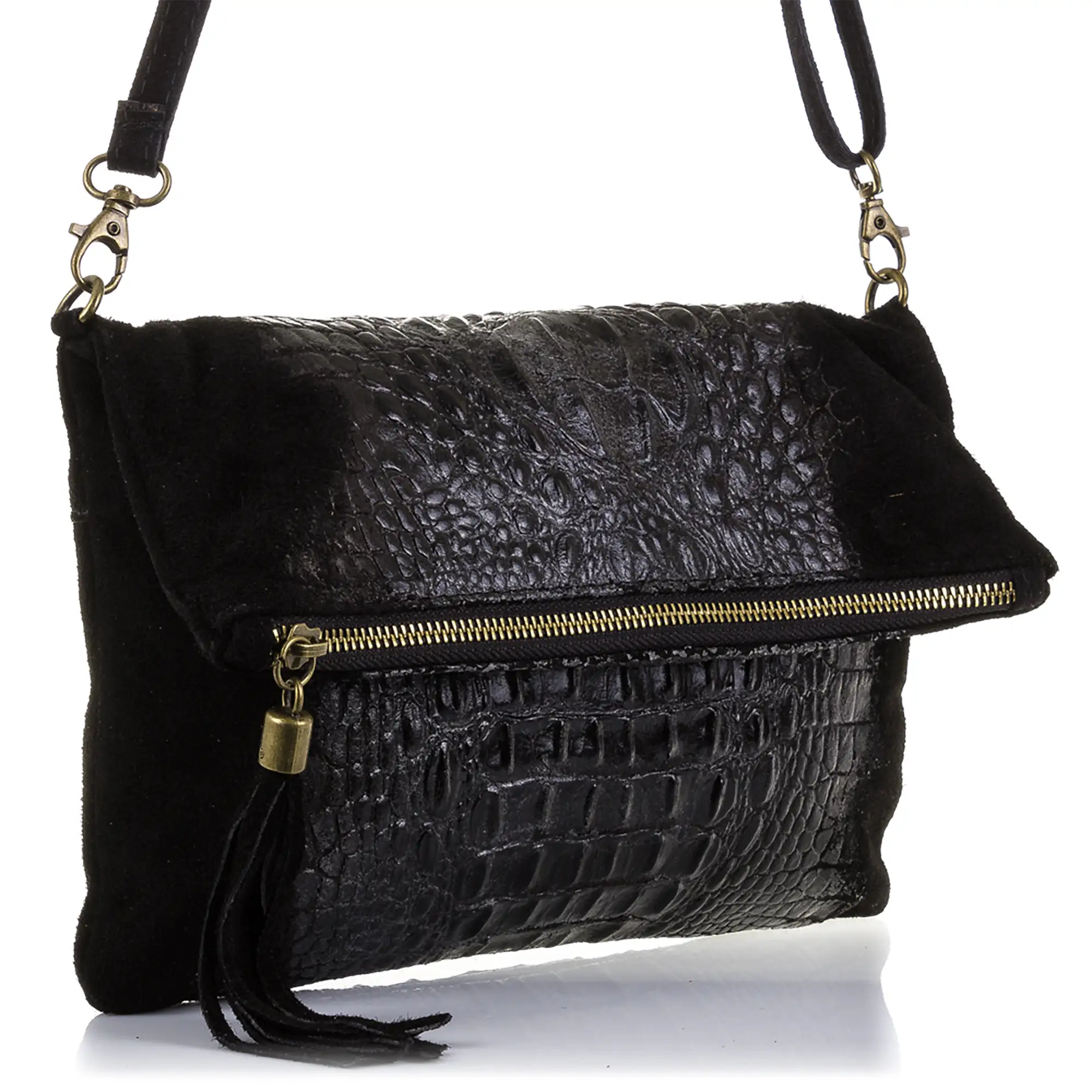 Mantova Bolso bandolera Mujer.Piel auténtica Gamuza Grabado Cocodrilo 