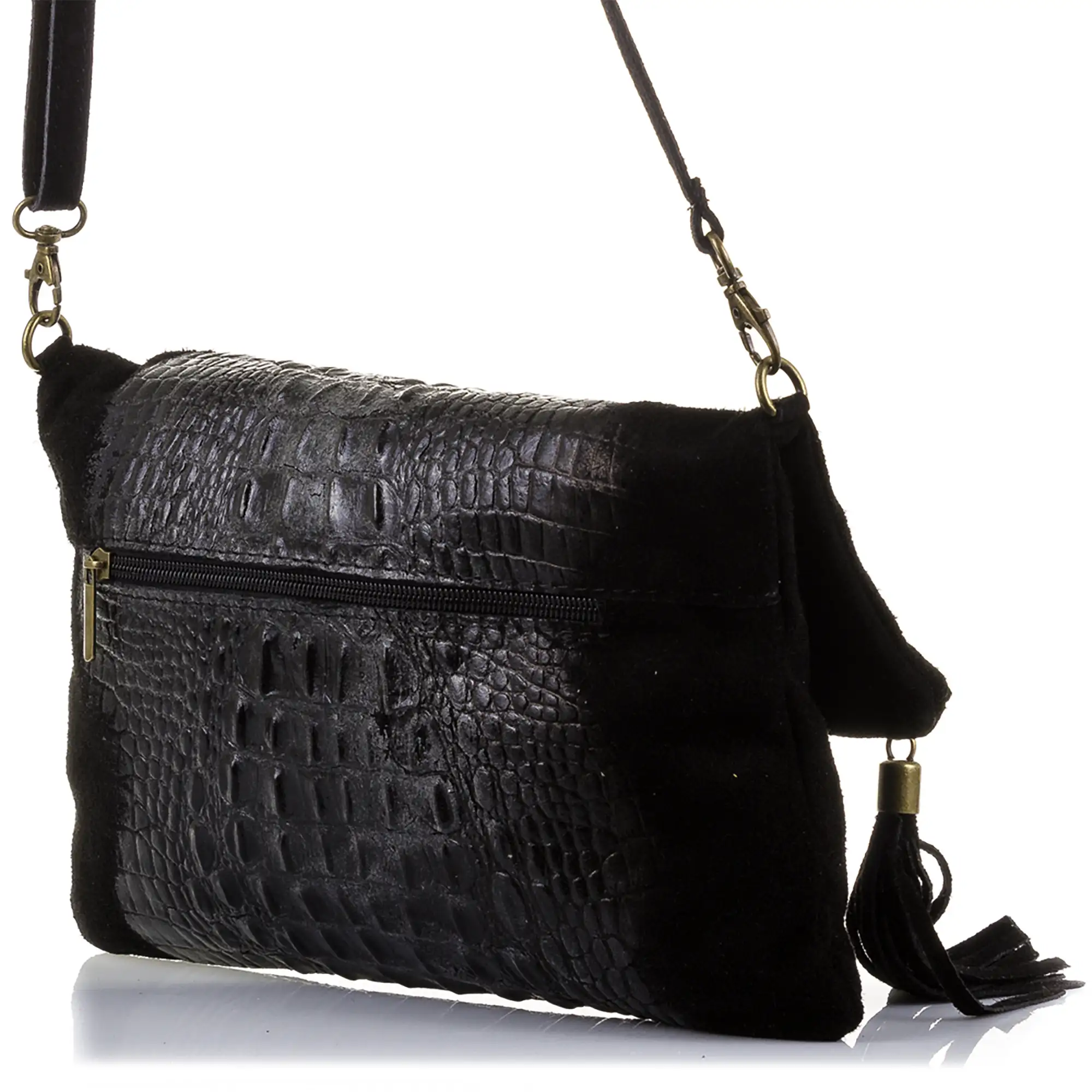 Mantova Bolso bandolera Mujer.Piel auténtica Gamuza Grabado Cocodrilo 