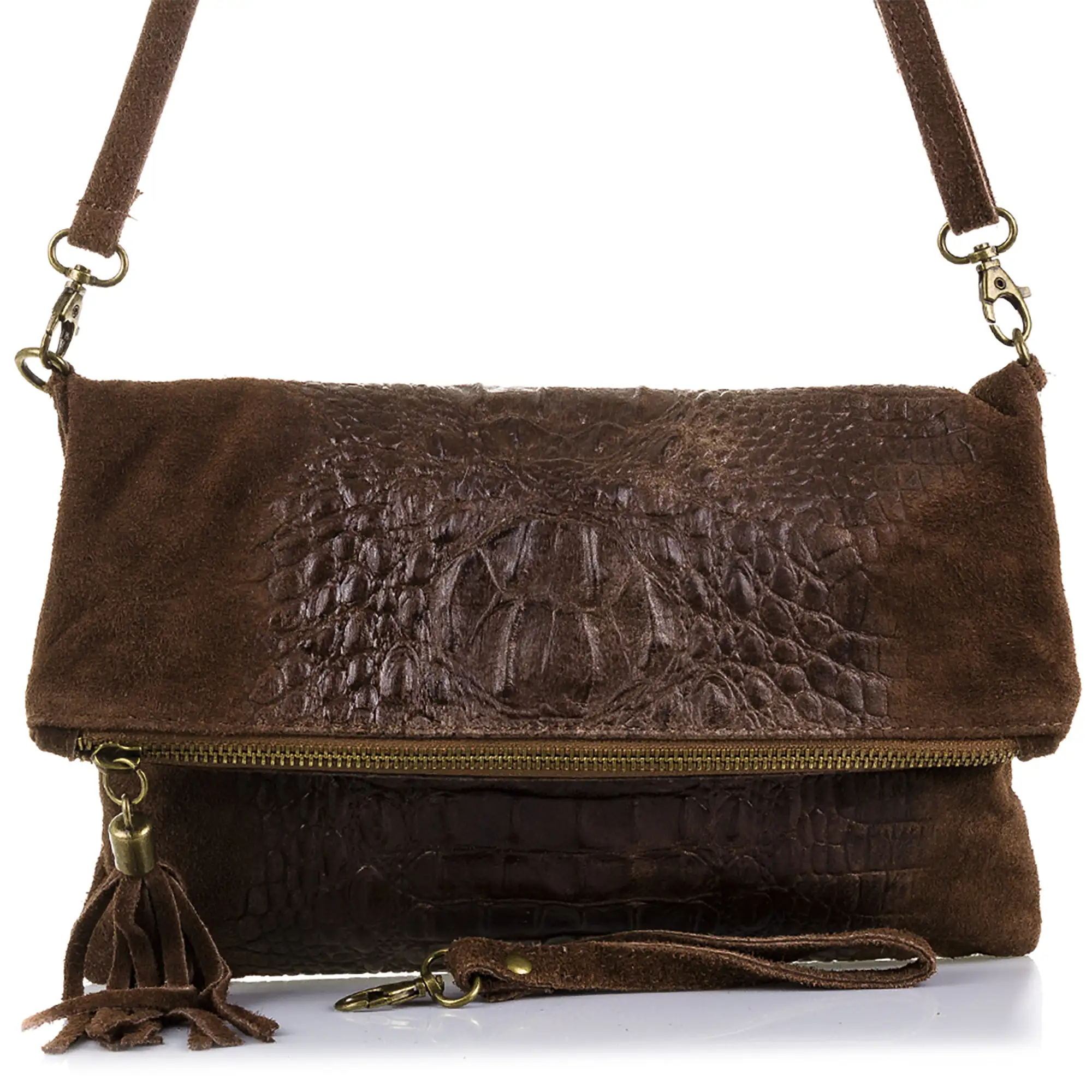 Mantova Bolso bandolera Mujer.Piel auténtica Gamuza Grabado Cocodrilo 