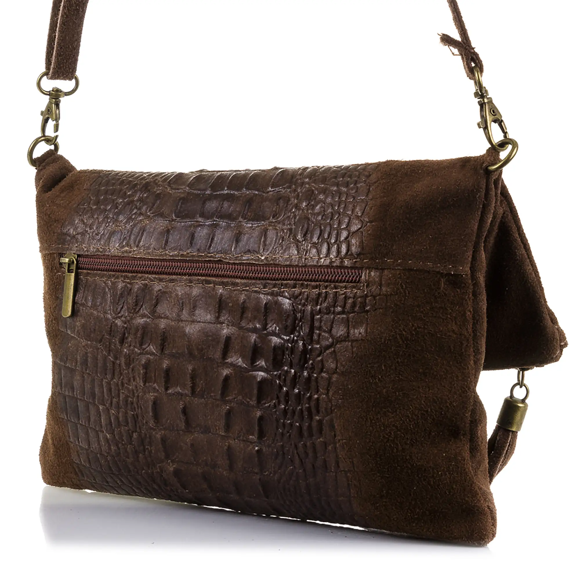 Mantova Bolso bandolera Mujer.Piel auténtica Gamuza Grabado Cocodrilo 