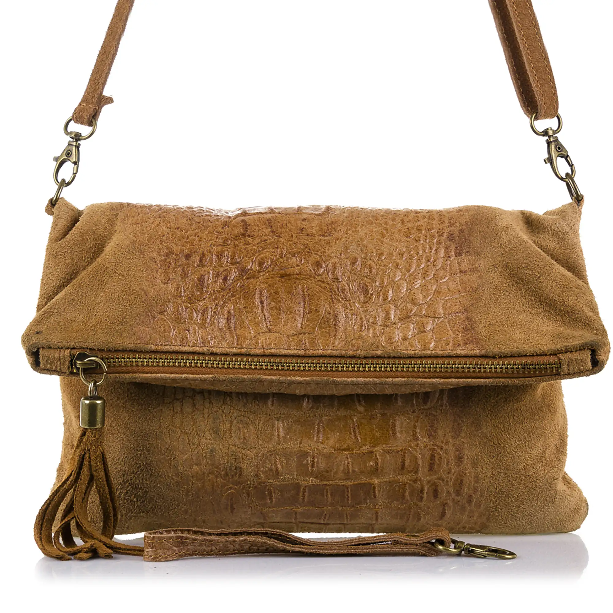 Mantova Bolso bandolera Mujer.Piel auténtica Gamuza Grabado Cocodrilo 