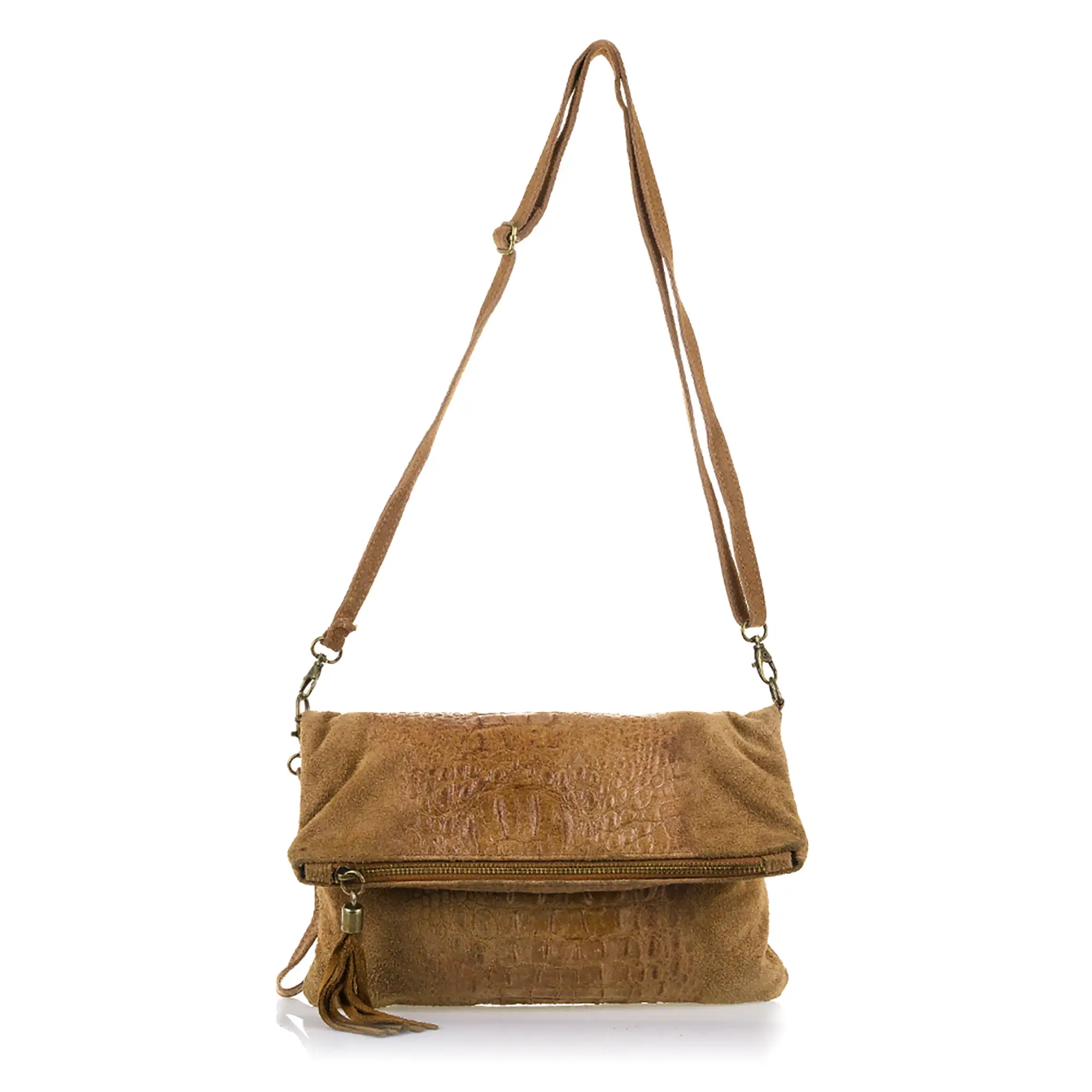 Mantova Bolso bandolera Mujer.Piel auténtica Gamuza Grabado Cocodrilo 