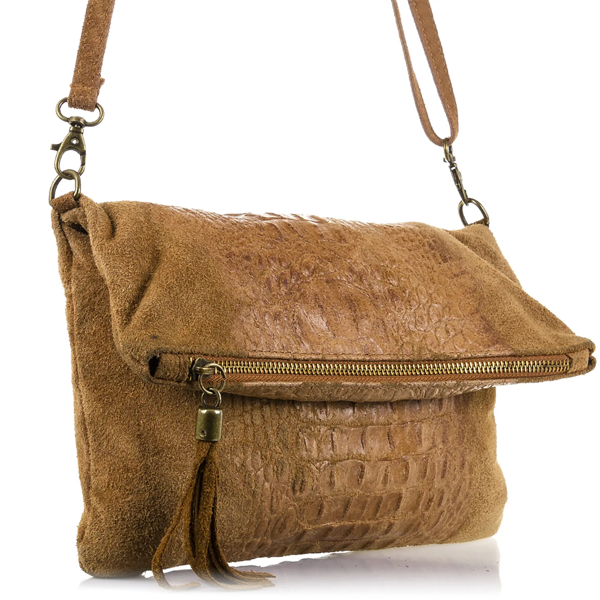 Mantova Bolso bandolera Mujer.Piel auténtica Gamuza Grabado Cocodrilo 