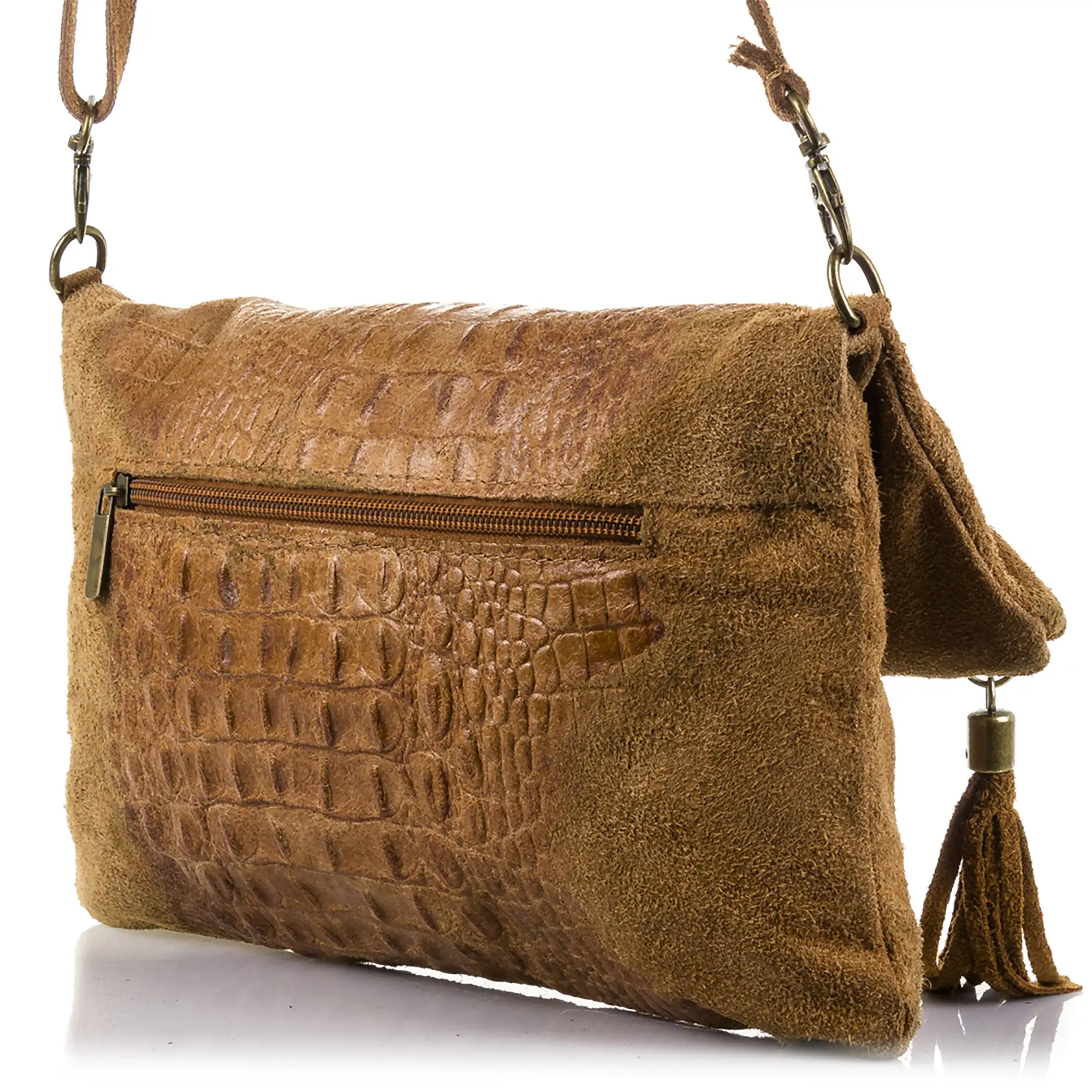 Mantova Bolso bandolera Mujer.Piel auténtica Gamuza Grabado Cocodrilo 