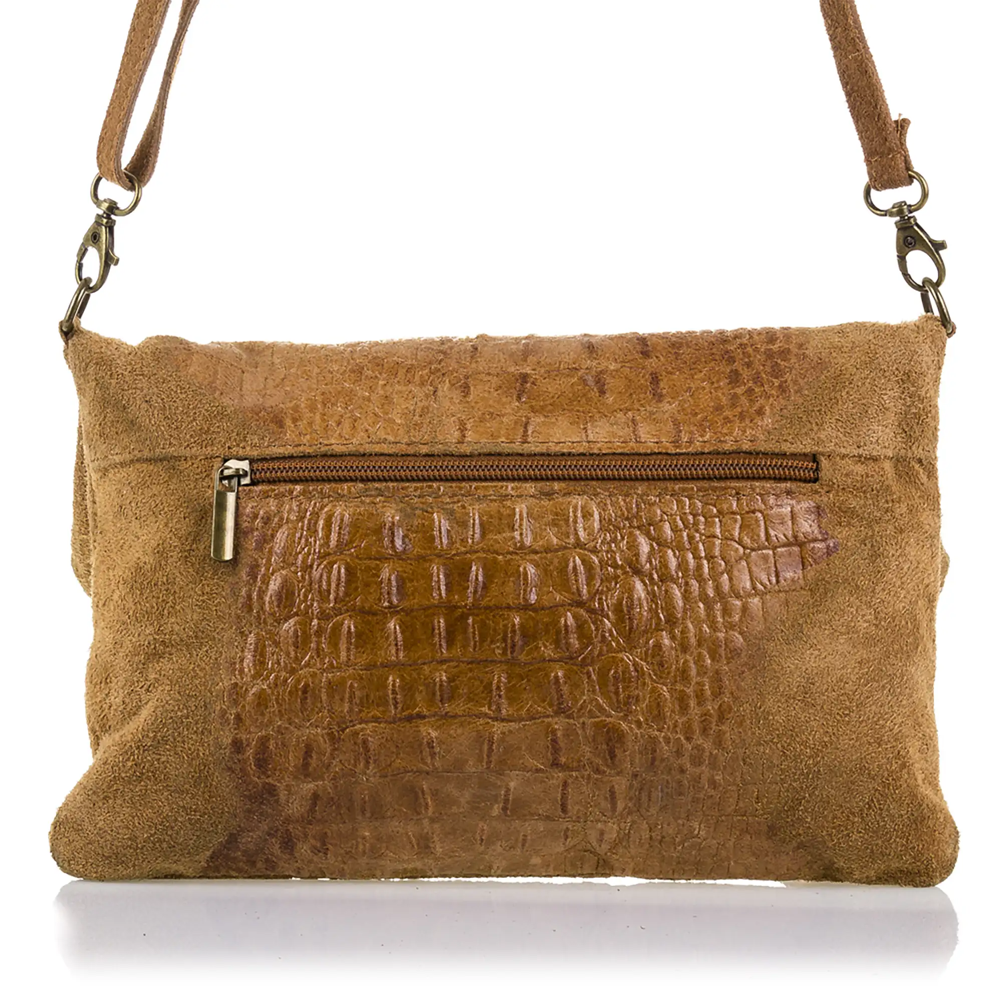 Mantova Bolso bandolera Mujer.Piel auténtica Gamuza Grabado Cocodrilo 