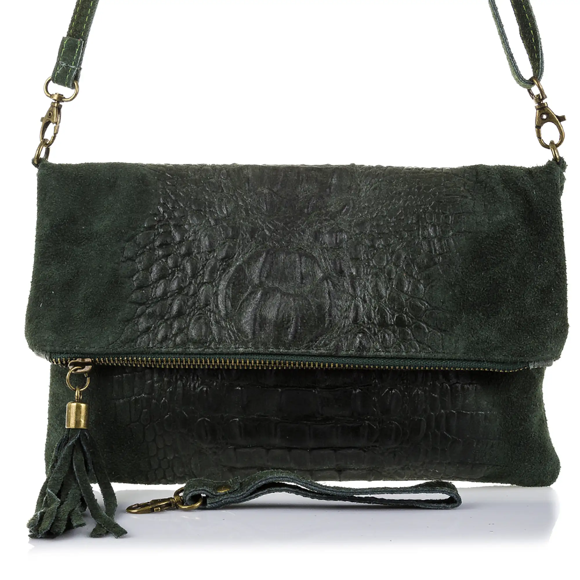 Mantova Bolso bandolera Mujer.Piel auténtica Gamuza Grabado Cocodrilo 