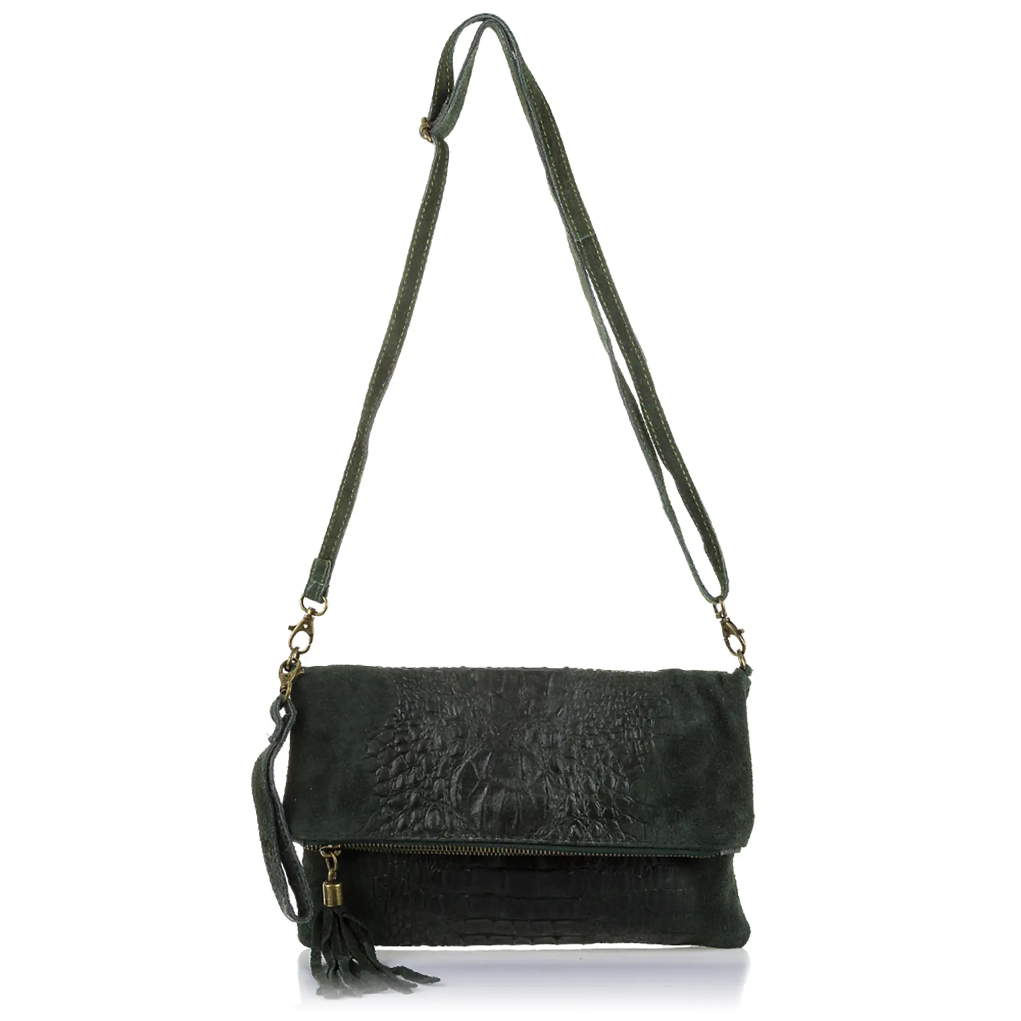 Mantova Bolso bandolera Mujer.Piel auténtica Gamuza Grabado Cocodrilo 