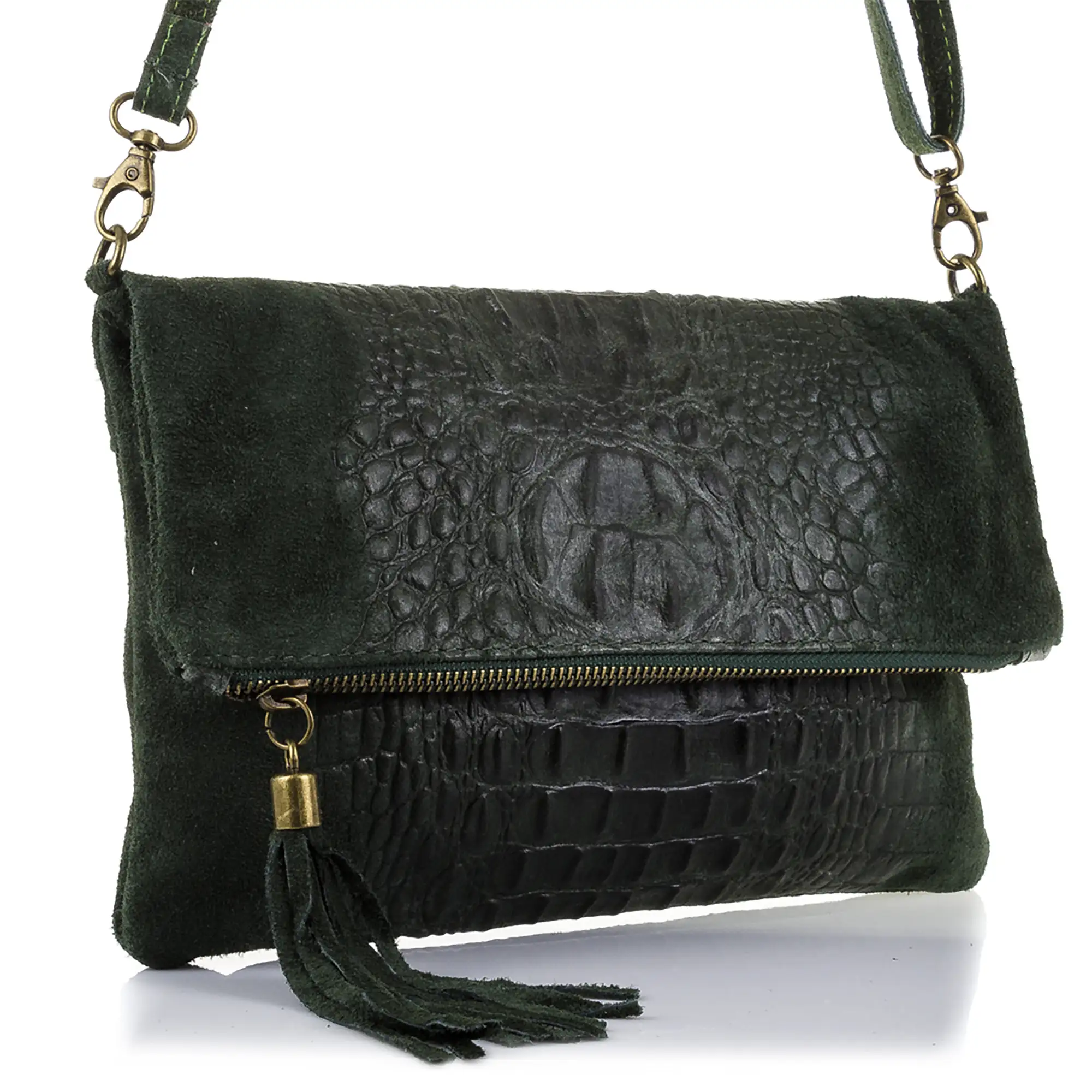 Mantova Bolso bandolera Mujer.Piel auténtica Gamuza Grabado Cocodrilo 