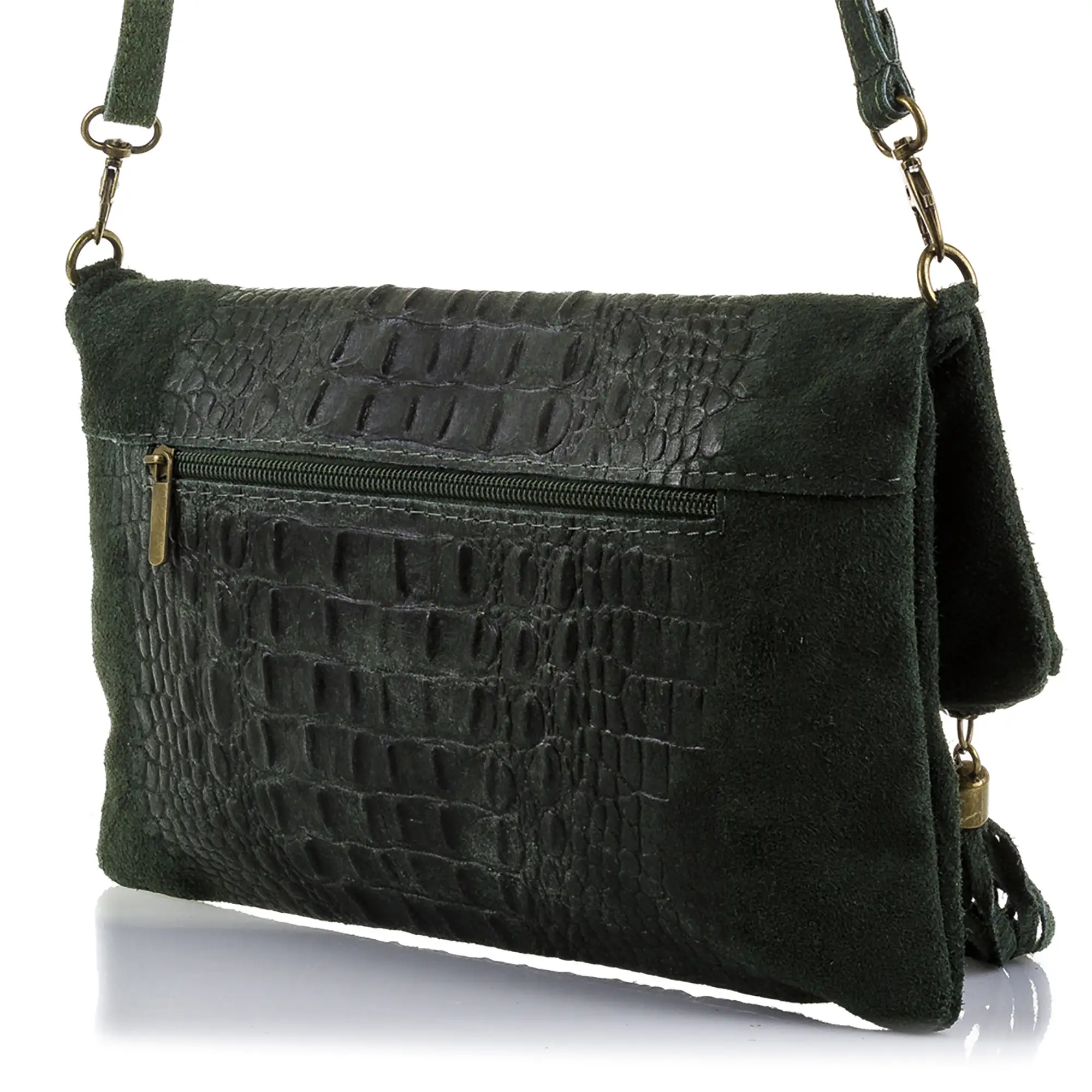 Mantova Bolso bandolera Mujer.Piel auténtica Gamuza Grabado Cocodrilo 