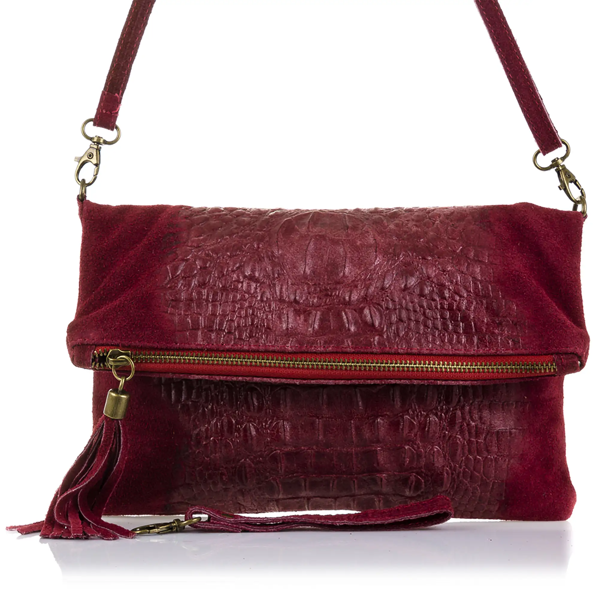 Mantova Bolso bandolera Mujer.Piel auténtica Gamuza Grabado Cocodrilo 