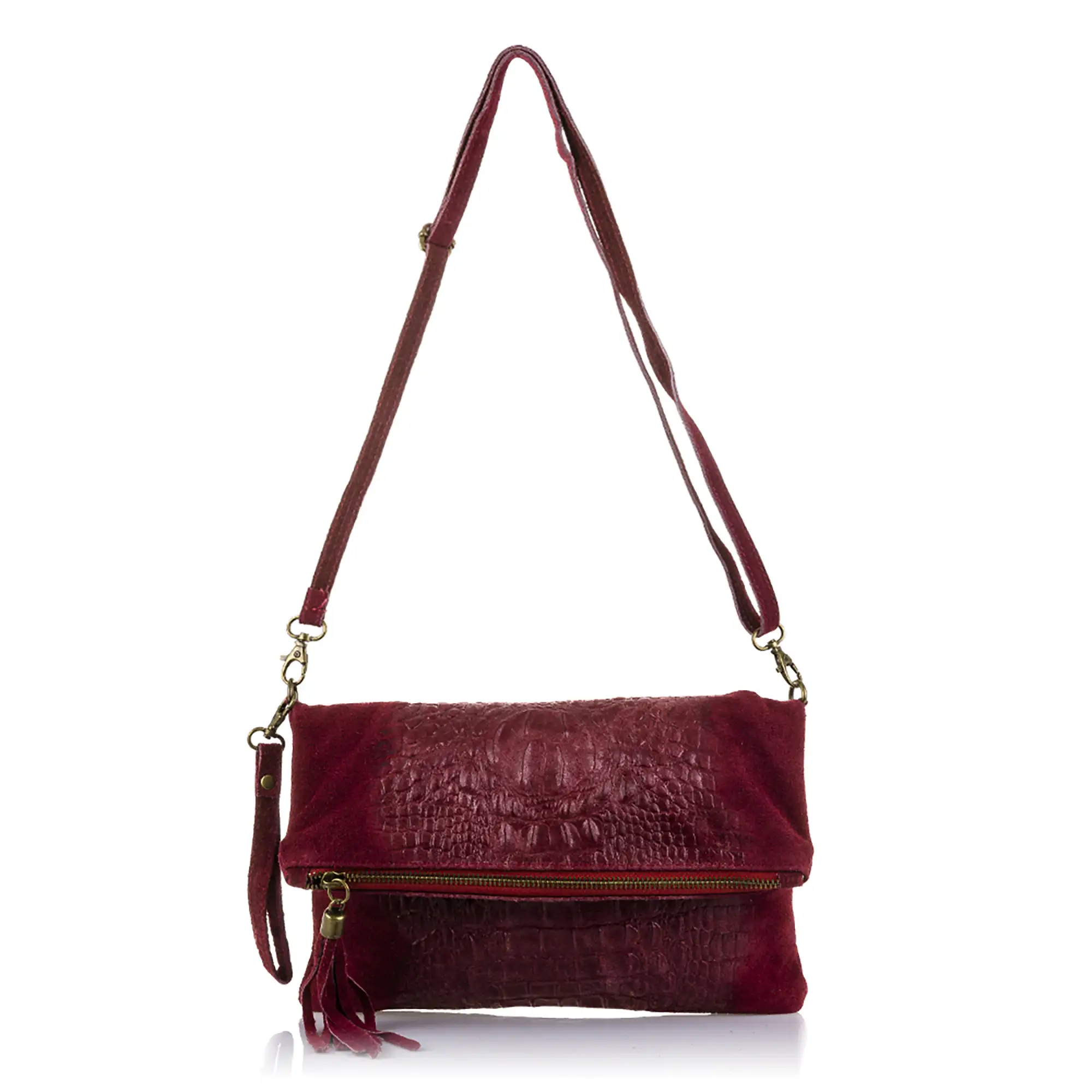 Mantova Bolso bandolera Mujer.Piel auténtica Gamuza Grabado Cocodrilo 