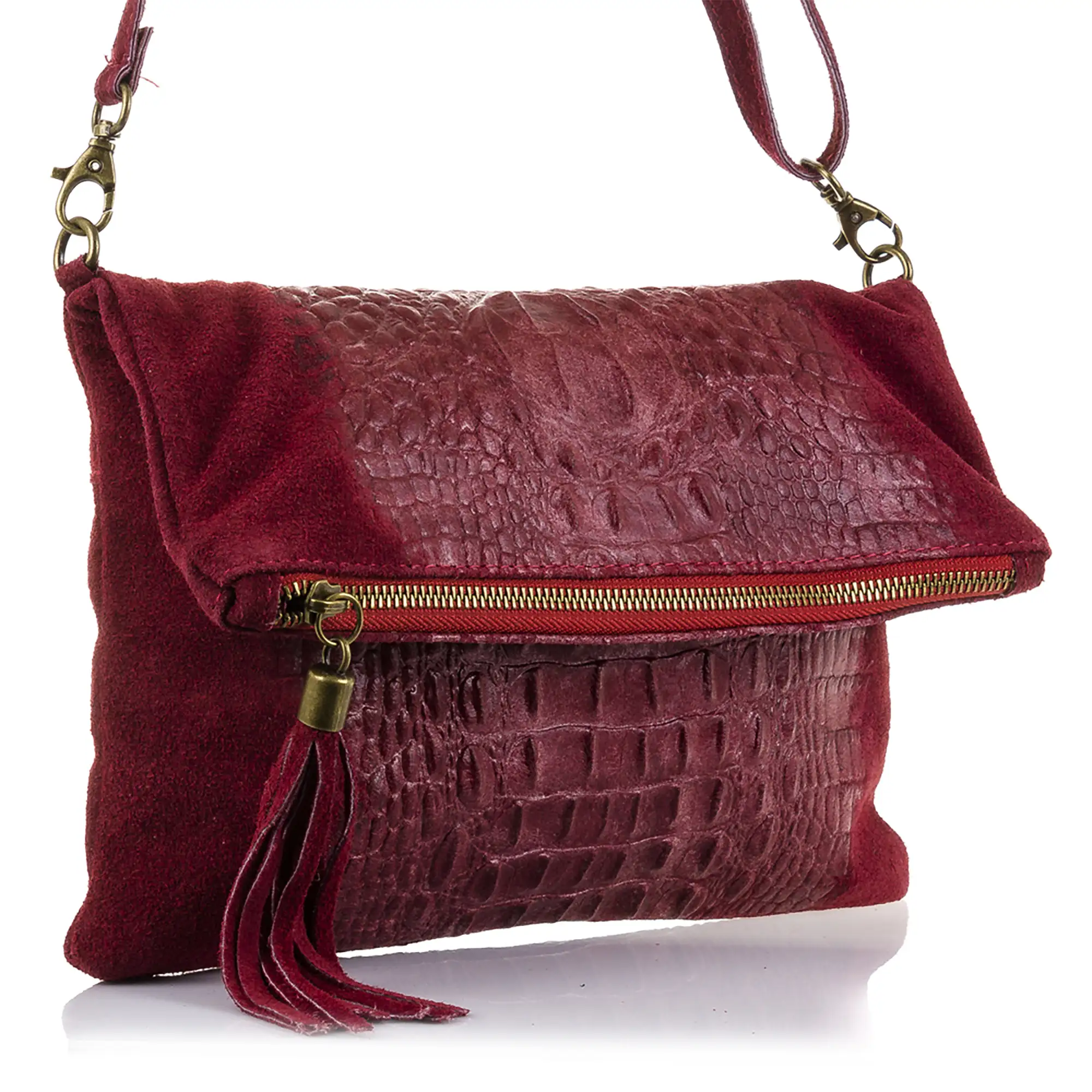 Mantova Bolso bandolera Mujer.Piel auténtica Gamuza Grabado Cocodrilo 
