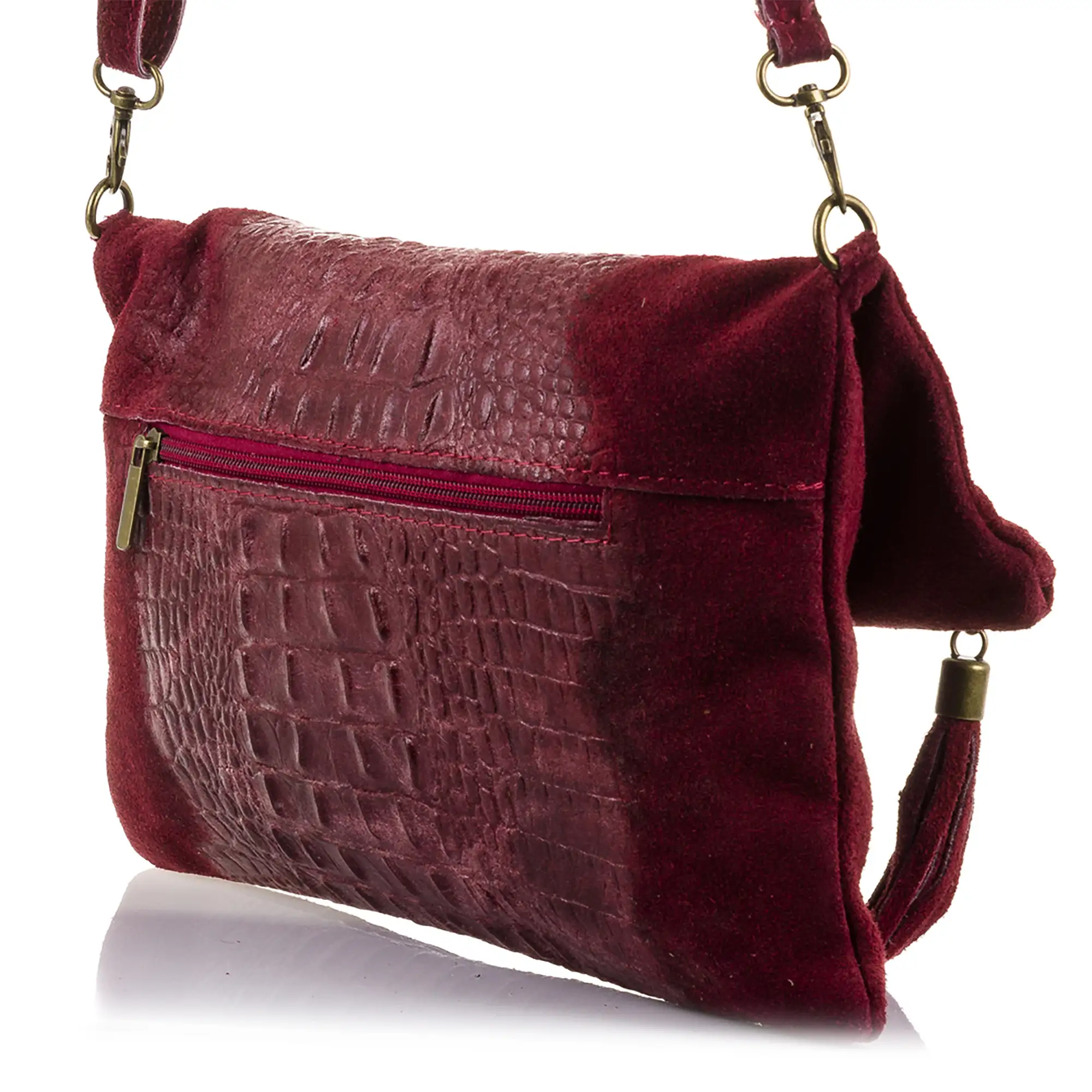 Mantova Bolso bandolera Mujer.Piel auténtica Gamuza Grabado Cocodrilo 