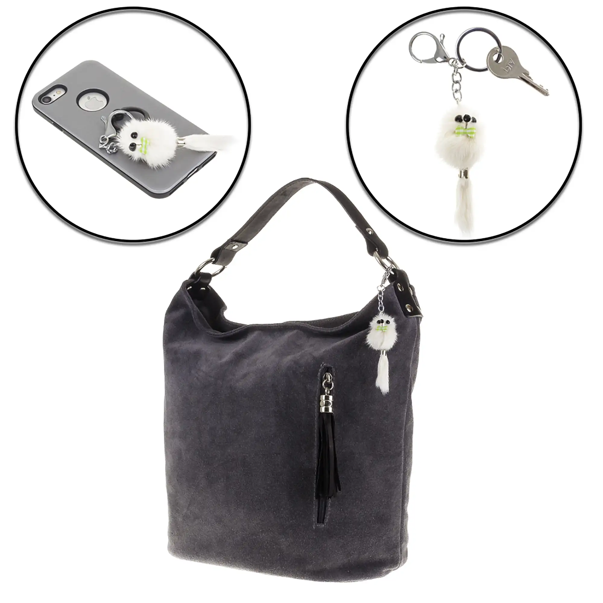 Sassuolo Llavero Mujer.Piel auténtica Piel Conejo Rex  