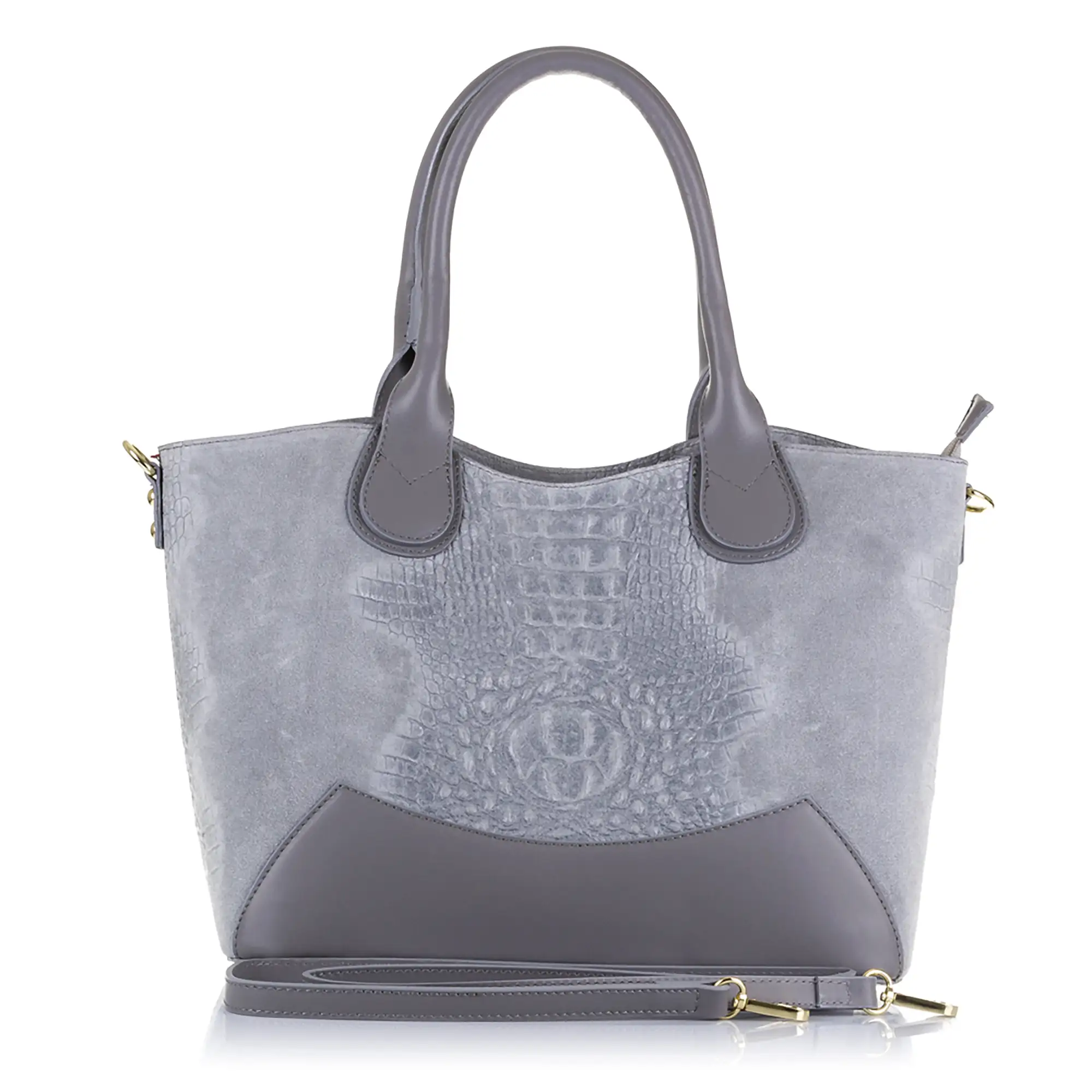 Vercurago Bolso tote Mujer.Piel auténtica Gamuza Grabado Cocodrilo Ruga 