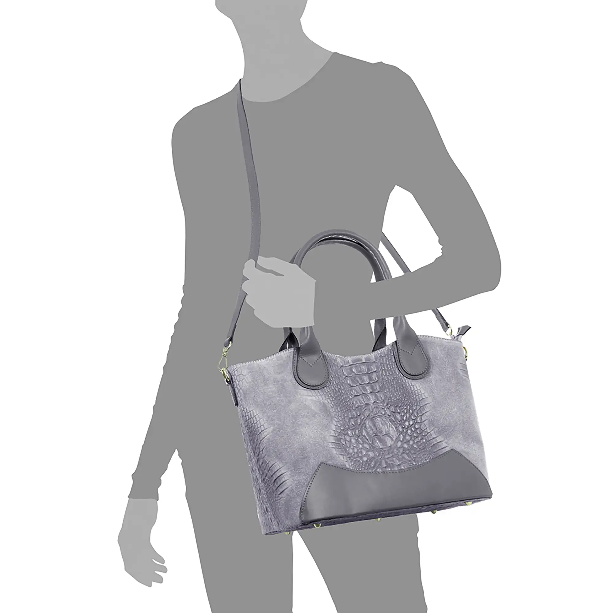 Vercurago Bolso tote Mujer.Piel auténtica Gamuza Grabado Cocodrilo Ruga 