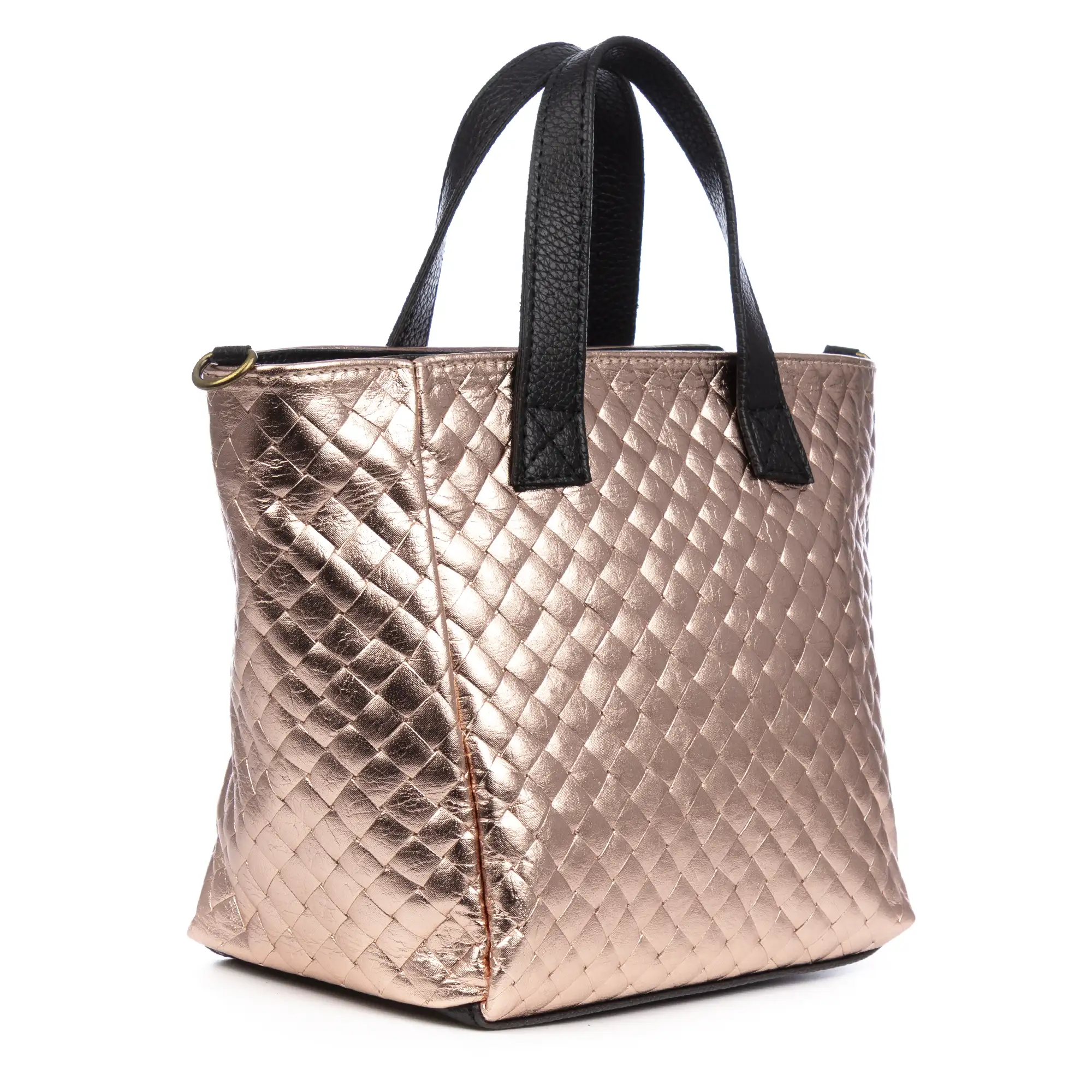 Cassandra bolso tote mujer. Piel auténtica Gamuza con grabado entrelazado y lacada brillante.
