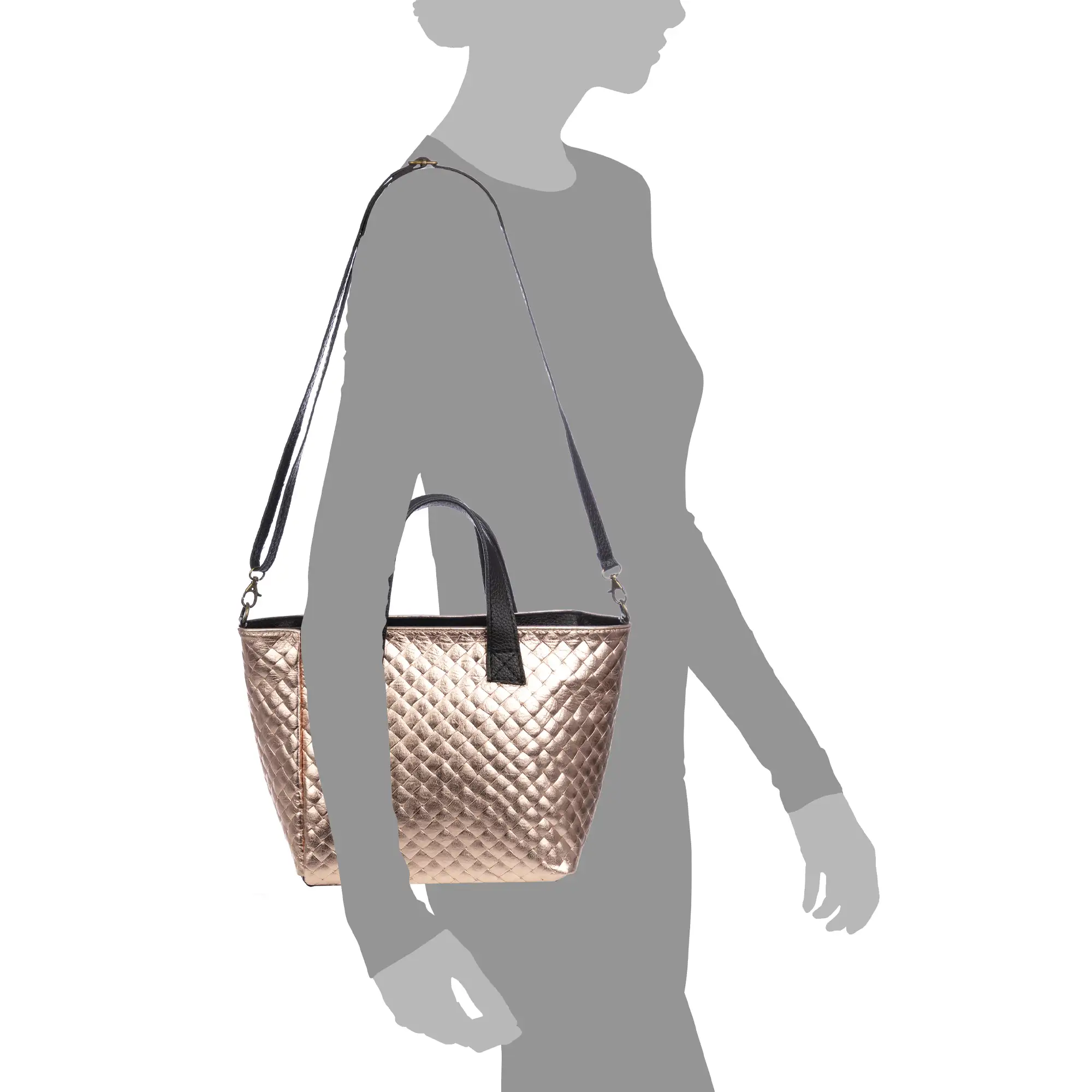 Cassandra bolso tote mujer. Piel auténtica Gamuza con grabado entrelazado y lacada brillante.