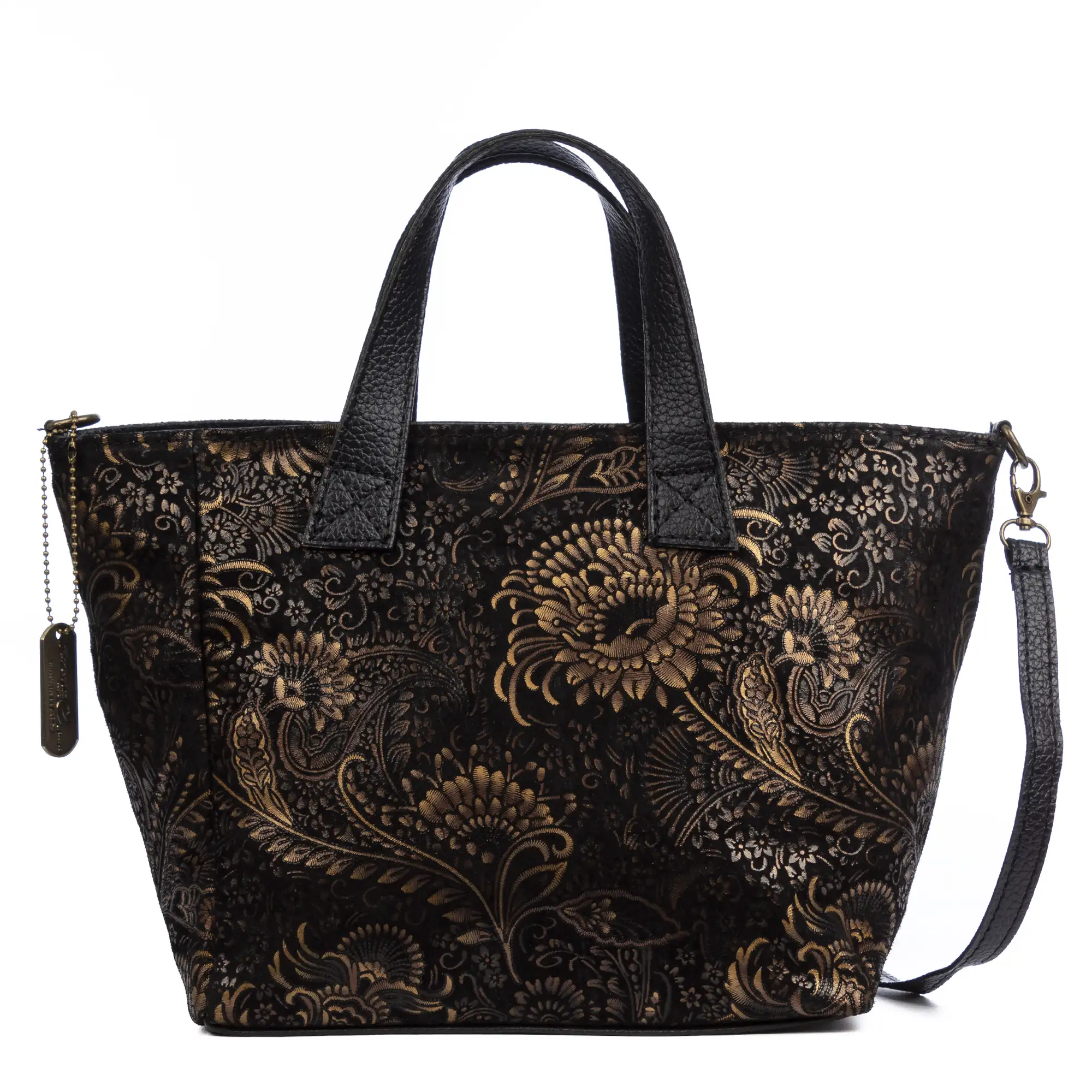Cassandra bolso tote mujer. Piel auténtica Gamuza estampado arabesco.