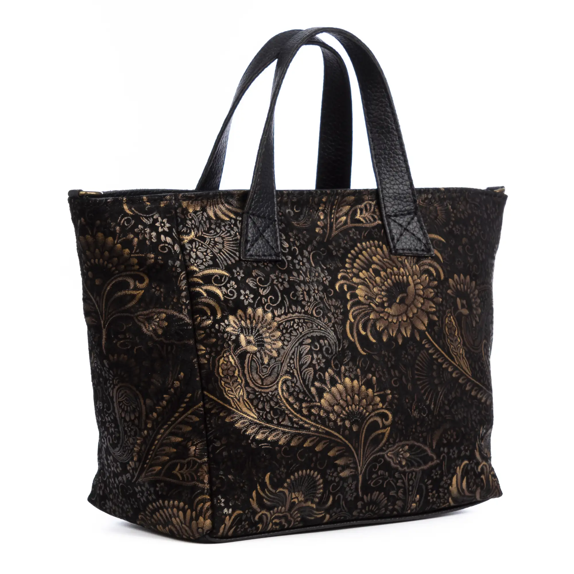 Cassandra bolso tote mujer. Piel auténtica Gamuza estampado arabesco.