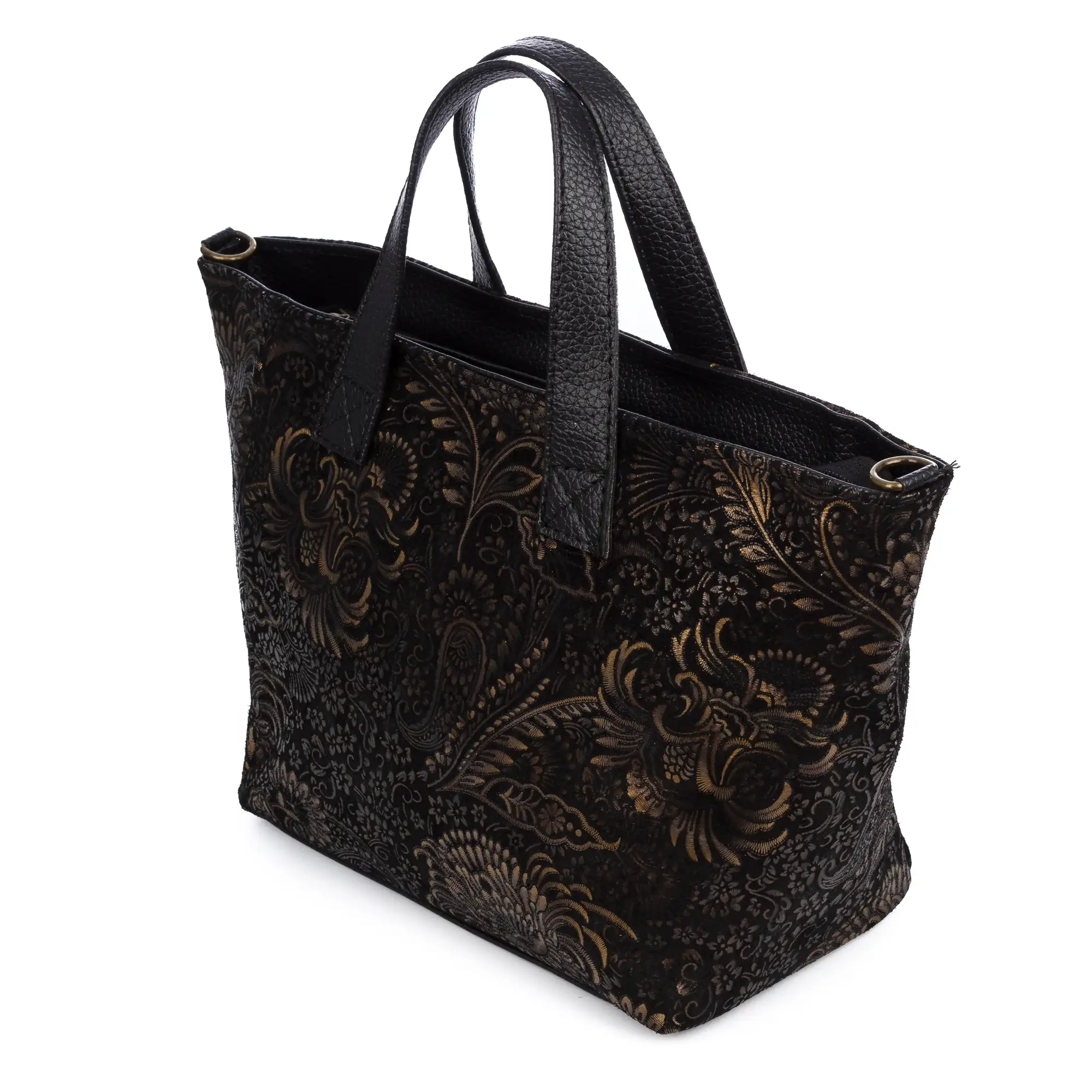 Cassandra bolso tote mujer. Piel auténtica Gamuza estampado arabesco.