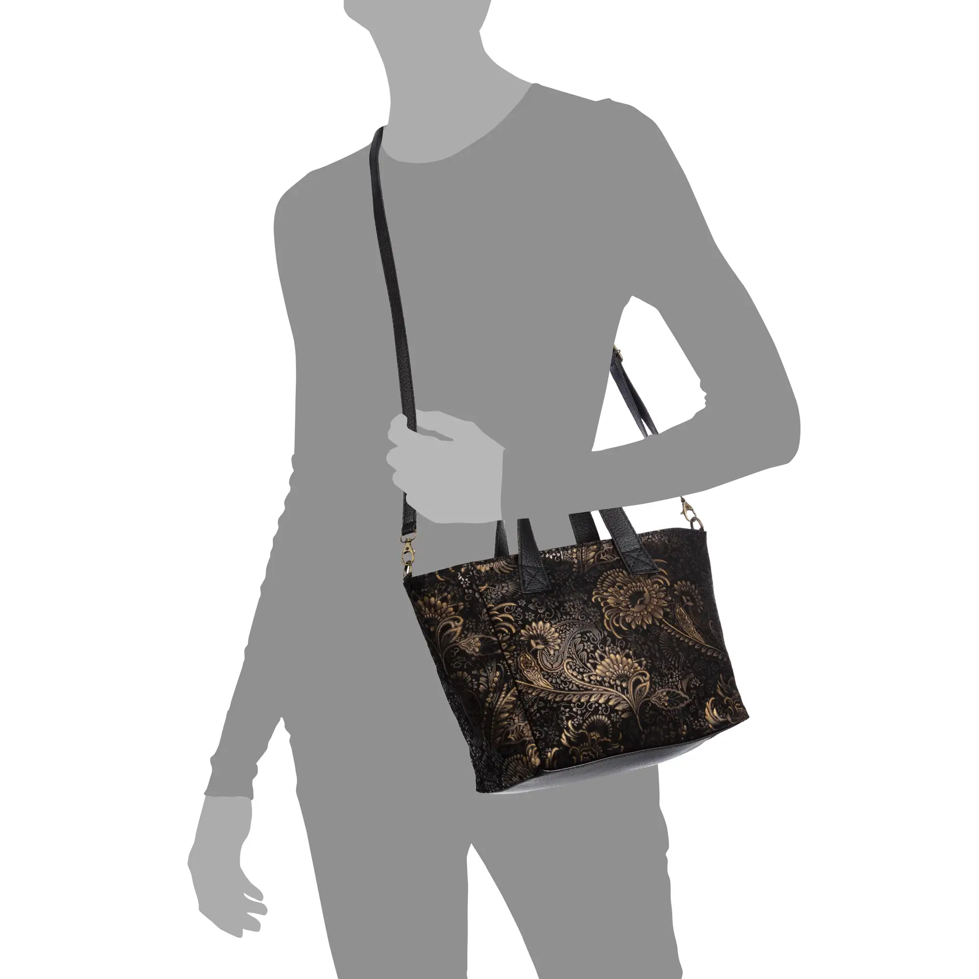 Cassandra bolso tote mujer. Piel auténtica Gamuza estampado arabesco.