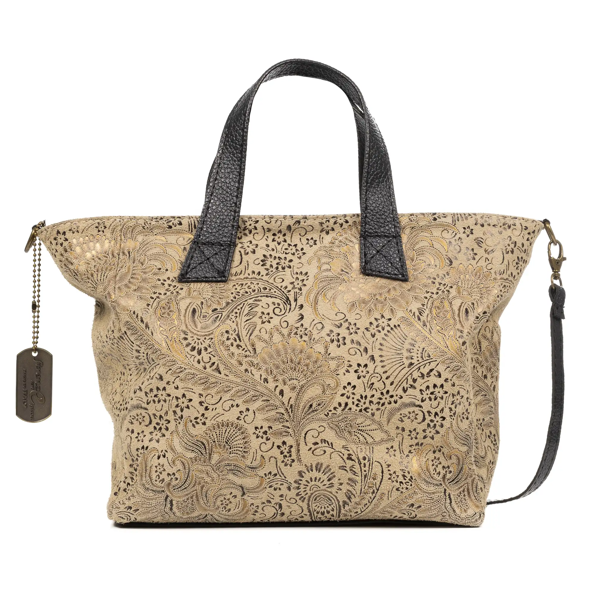 Cassandra bolso tote mujer. Piel auténtica Gamuza estampado arabesco.