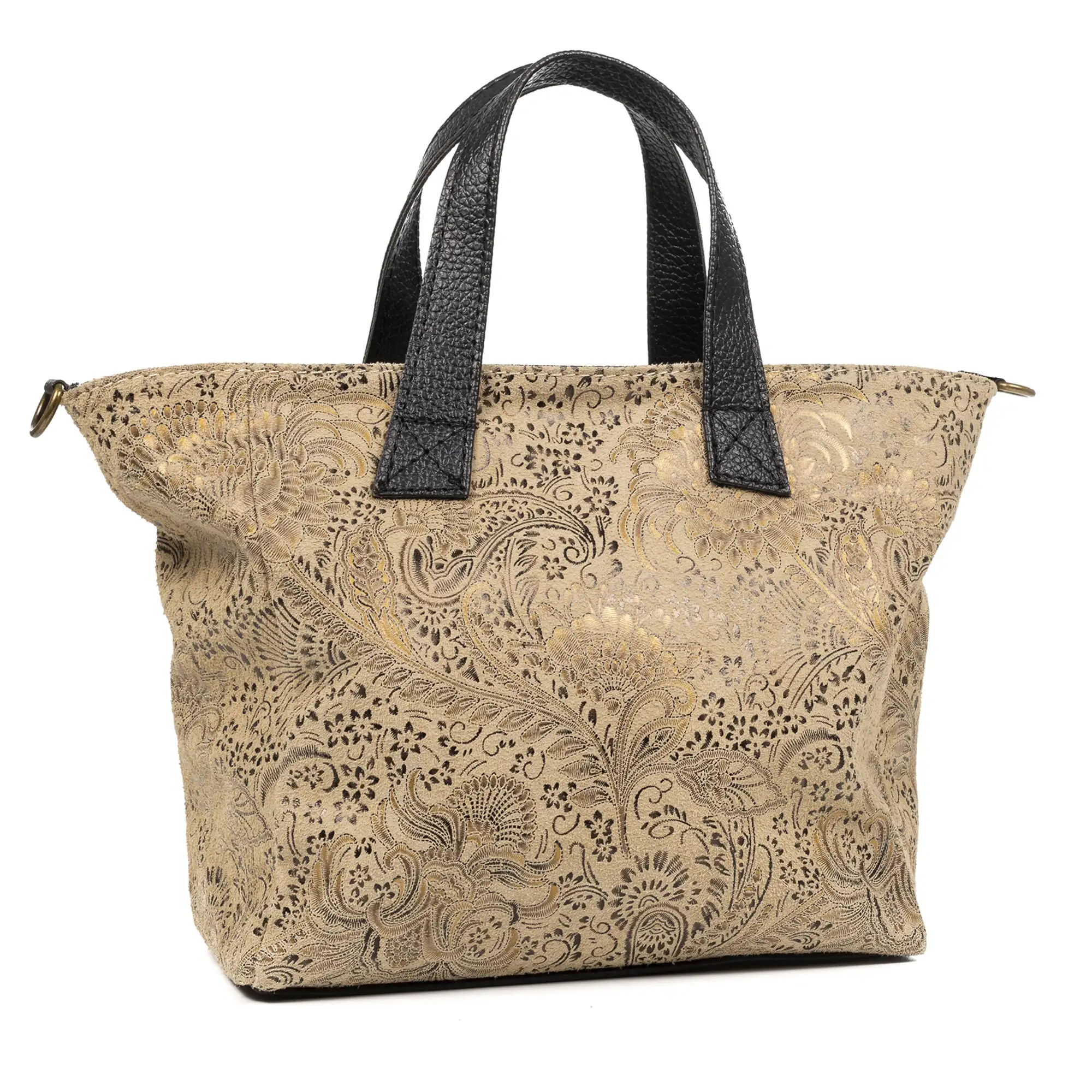 Cassandra bolso tote mujer. Piel auténtica Gamuza estampado arabesco.