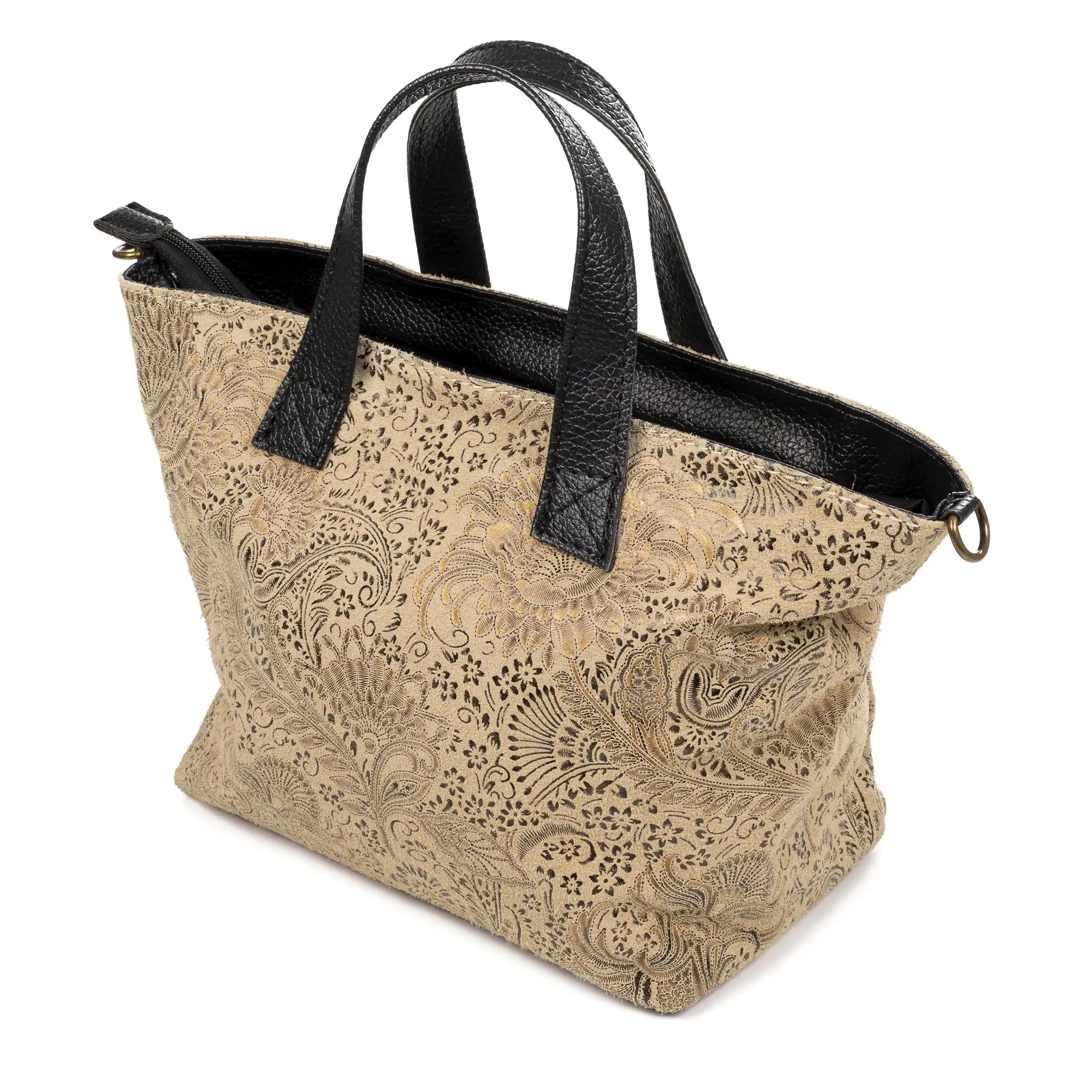 Cassandra bolso tote mujer. Piel auténtica Gamuza estampado arabesco.
