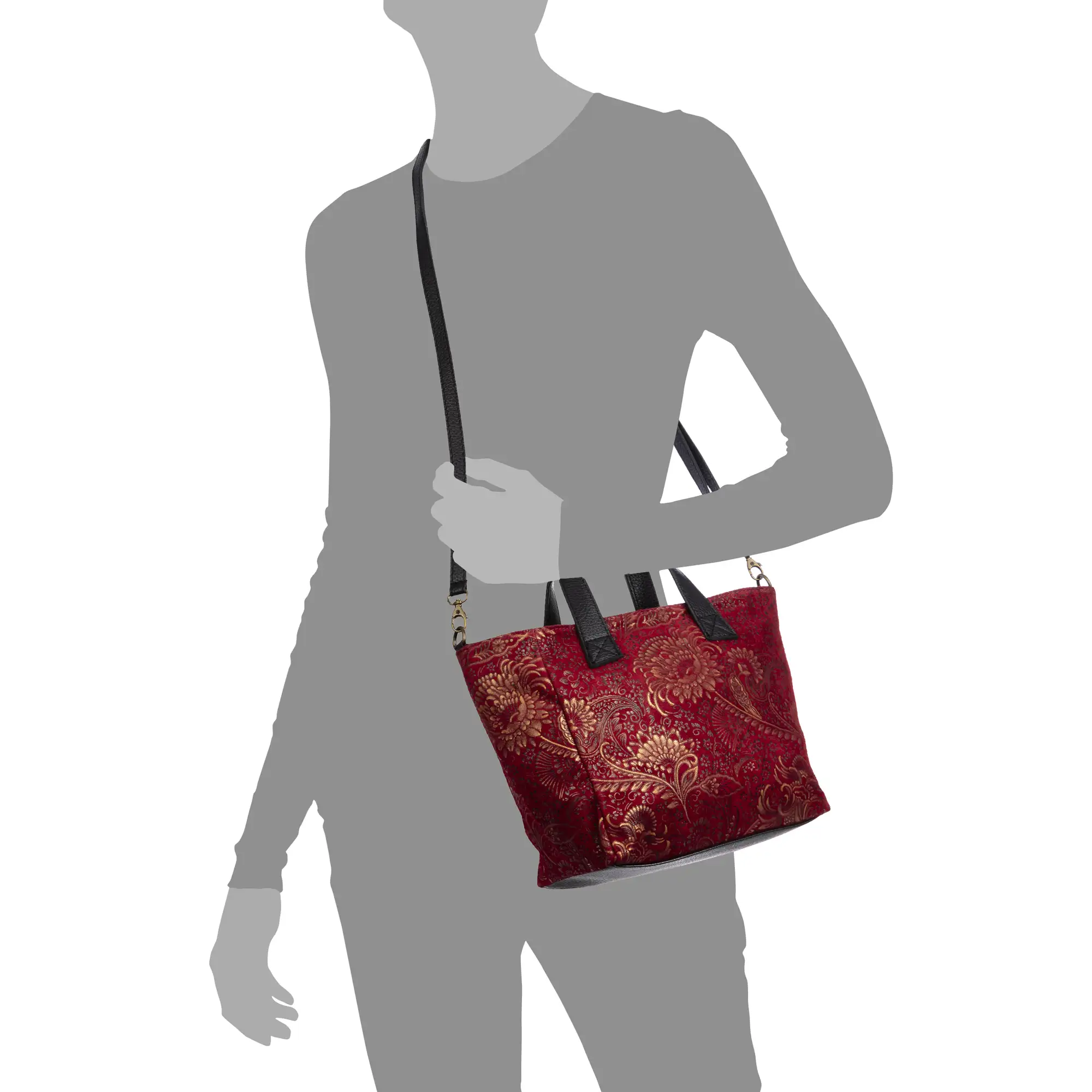 Cassandra bolso tote mujer. Piel auténtica Gamuza estampado arabesco.