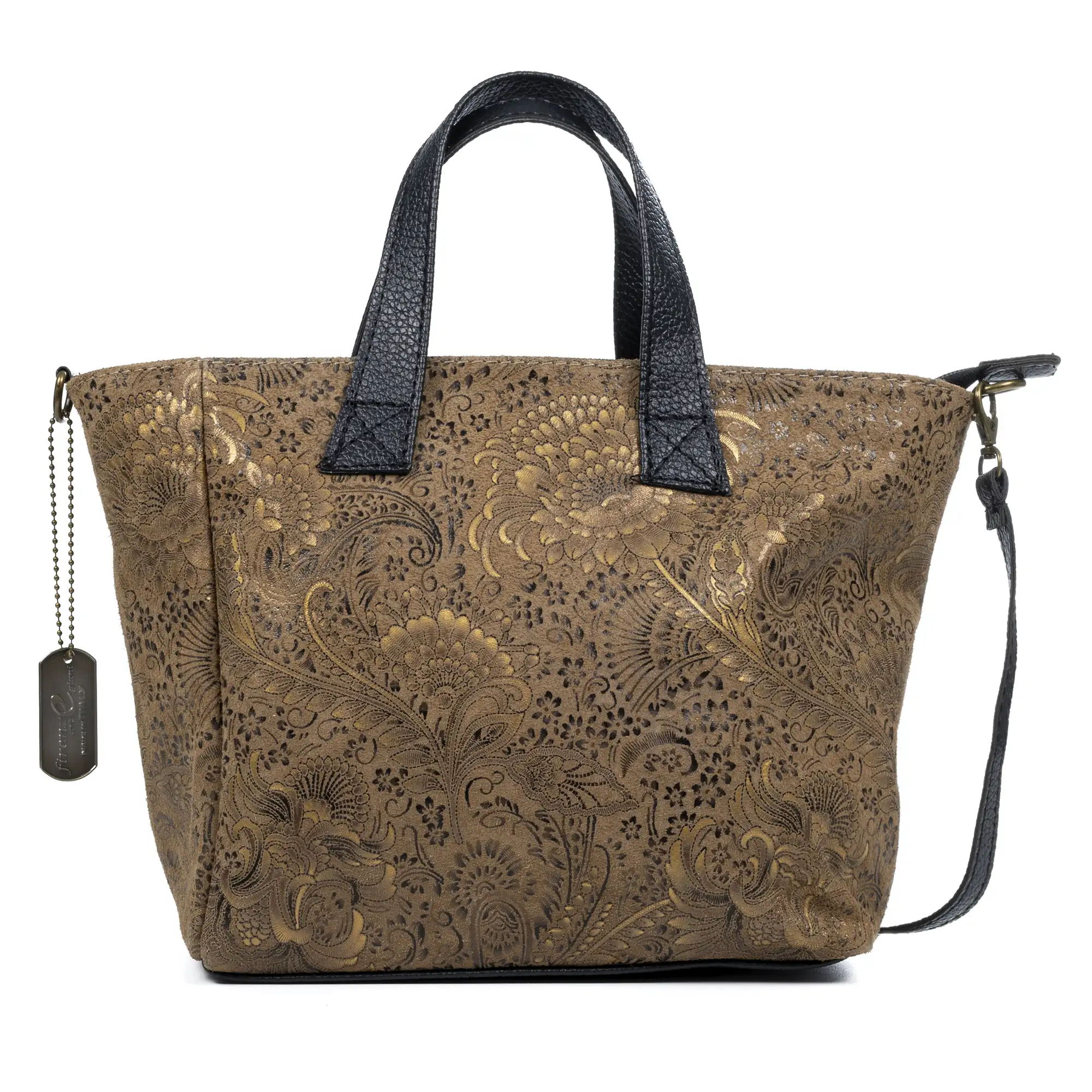 Cassandra bolso tote mujer. Piel auténtica Gamuza estampado arabesco.