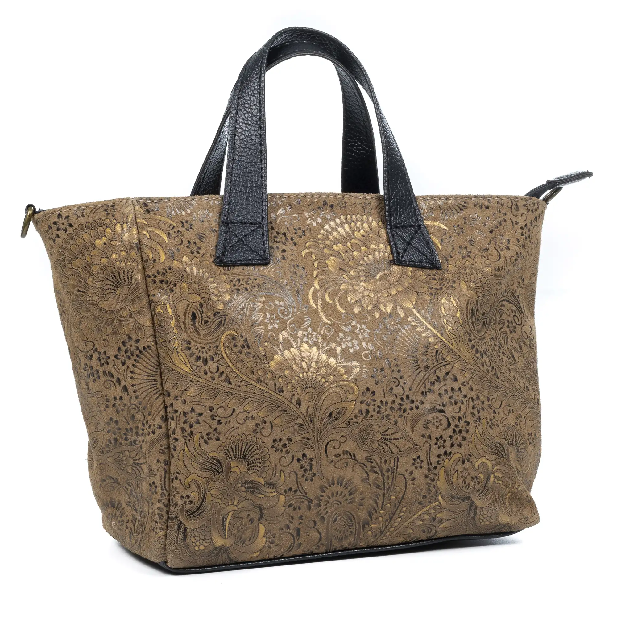 Cassandra bolso tote mujer. Piel auténtica Gamuza estampado arabesco.