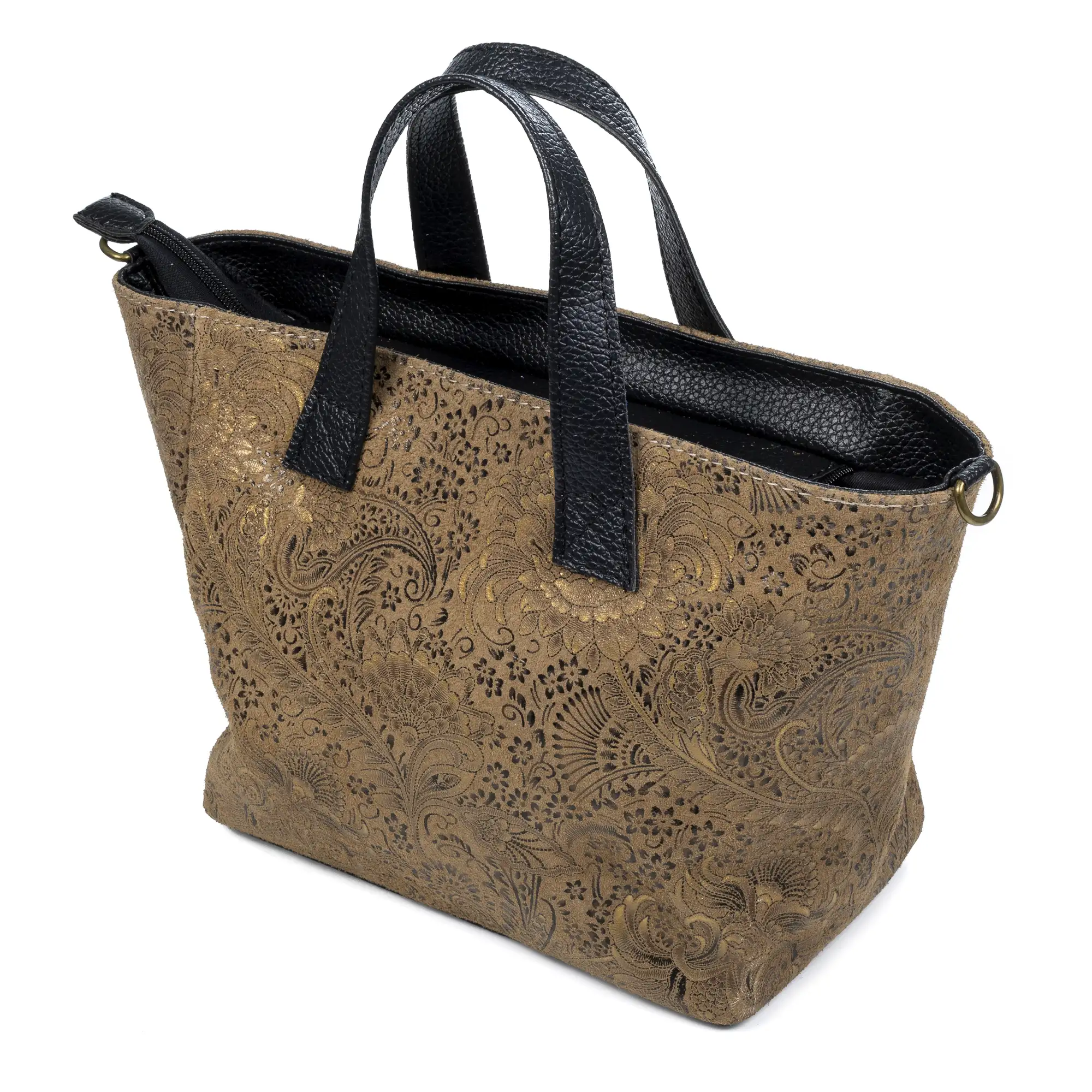Cassandra bolso tote mujer. Piel auténtica Gamuza estampado arabesco.