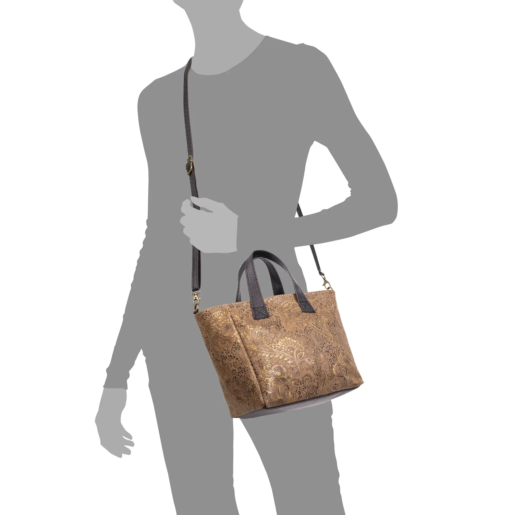 Cassandra bolso tote mujer. Piel auténtica Gamuza estampado arabesco.