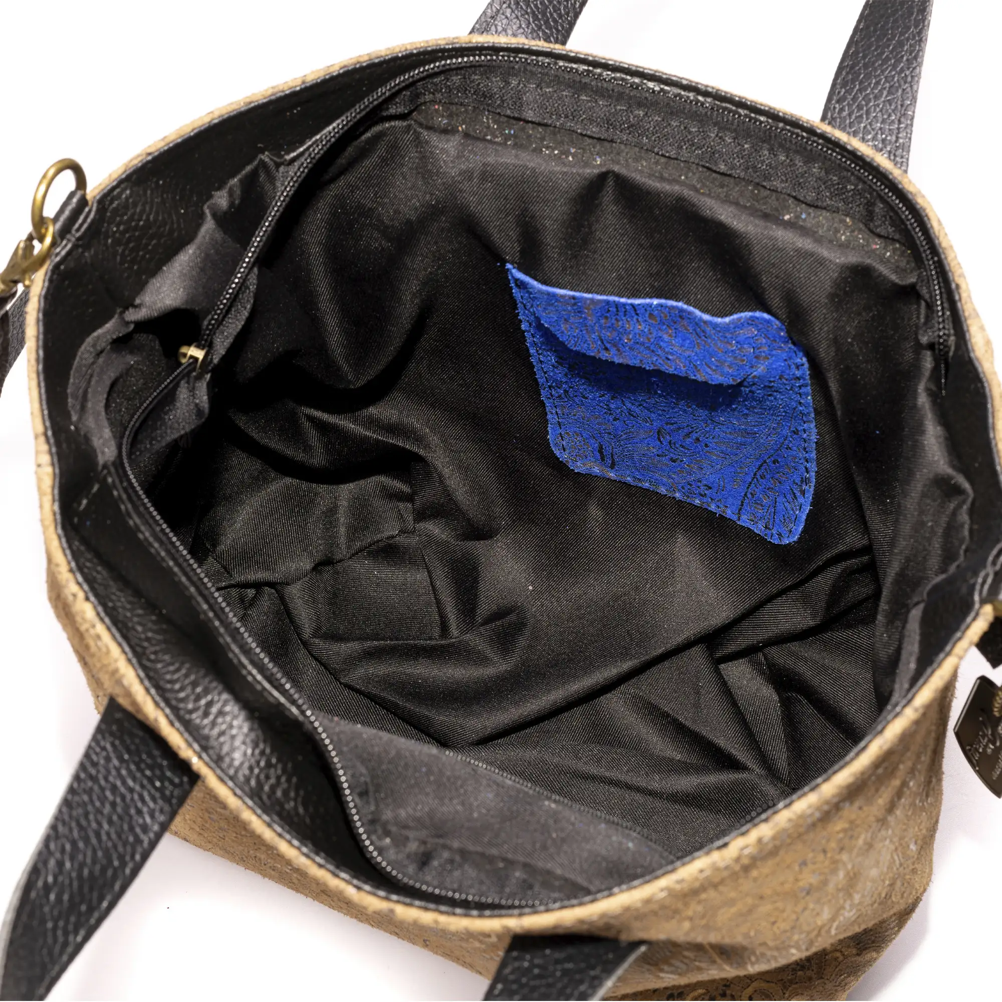 Cassandra bolso tote mujer. Piel auténtica Gamuza estampado arabesco.