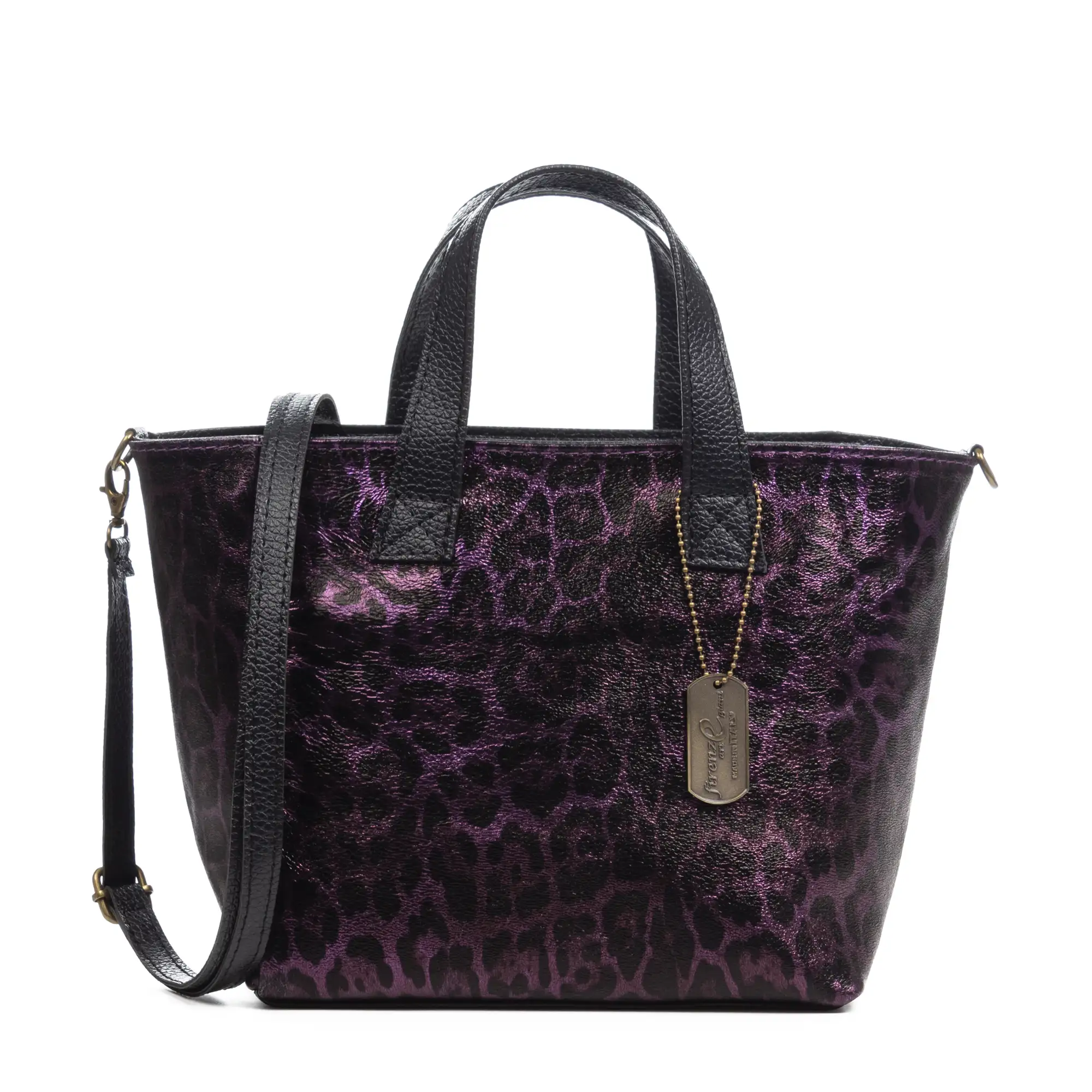 Cassandra bolso tote mujer. Piel auténtica Gamuza, animal print leopardo, lacado brillante.