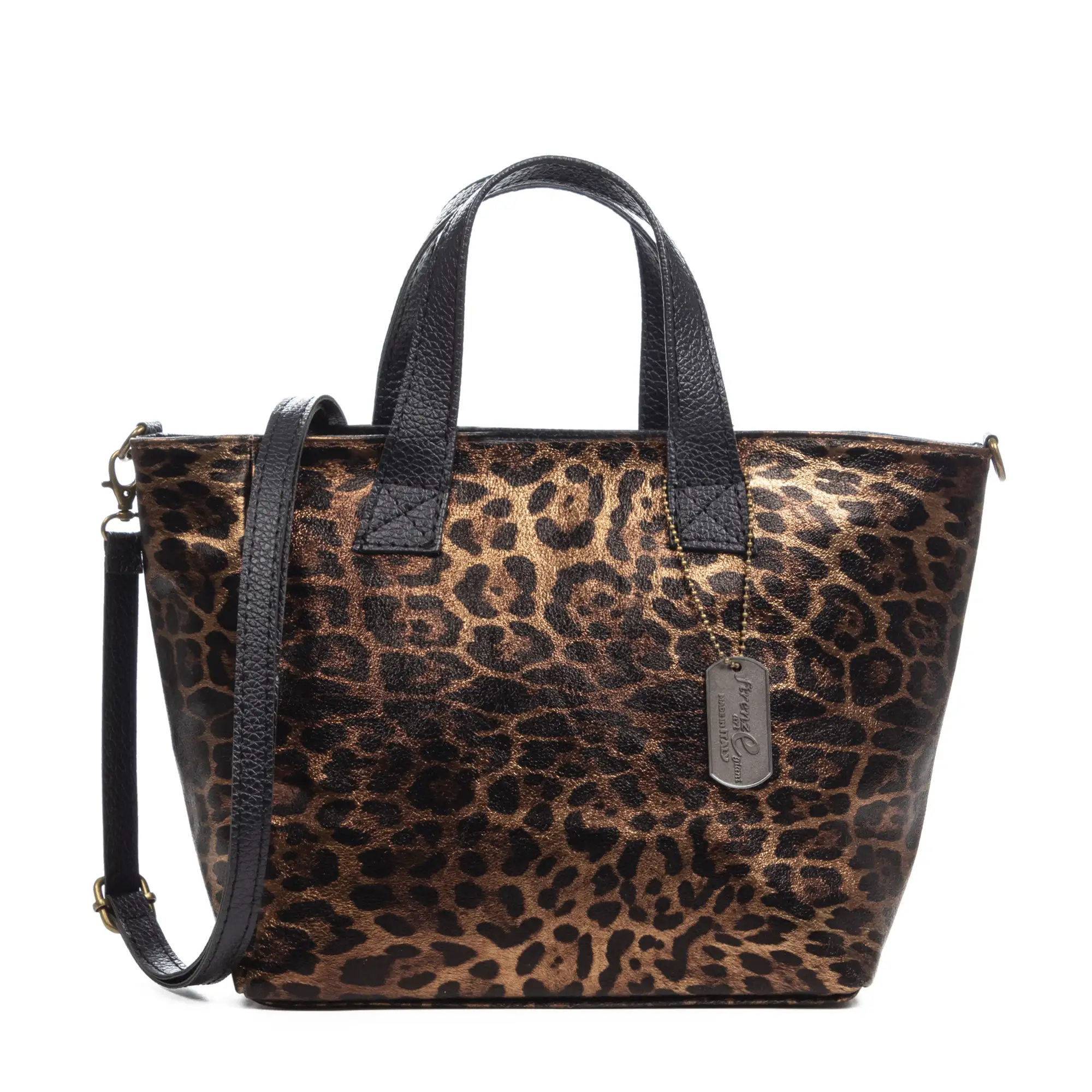 Cassandra bolso tote mujer. Piel auténtica Gamuza, animal print leopardo, lacado brillante.