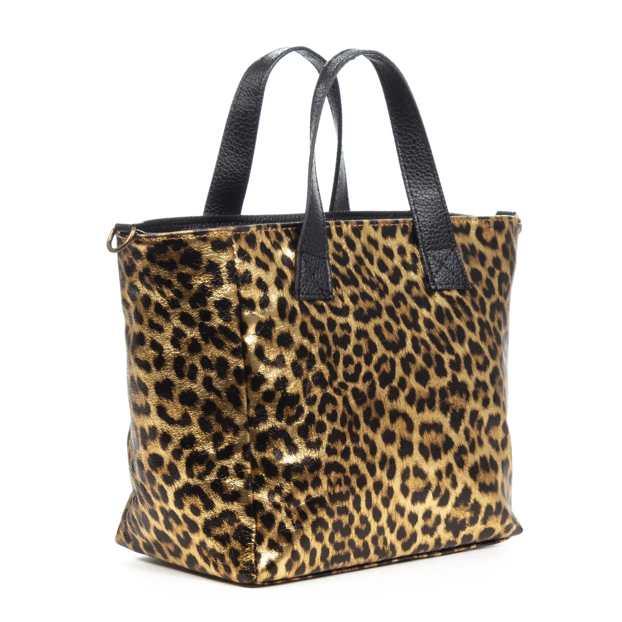Cassandra bolso tote mujer. Piel auténtica Gamuza, animal print leopardo, lacado brillante.