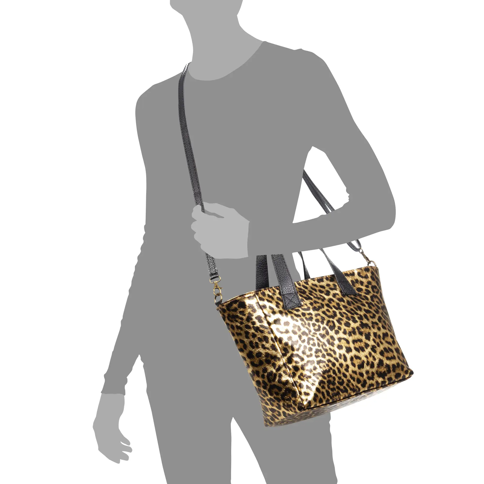 Cassandra bolso tote mujer. Piel auténtica Gamuza, animal print leopardo, lacado brillante.