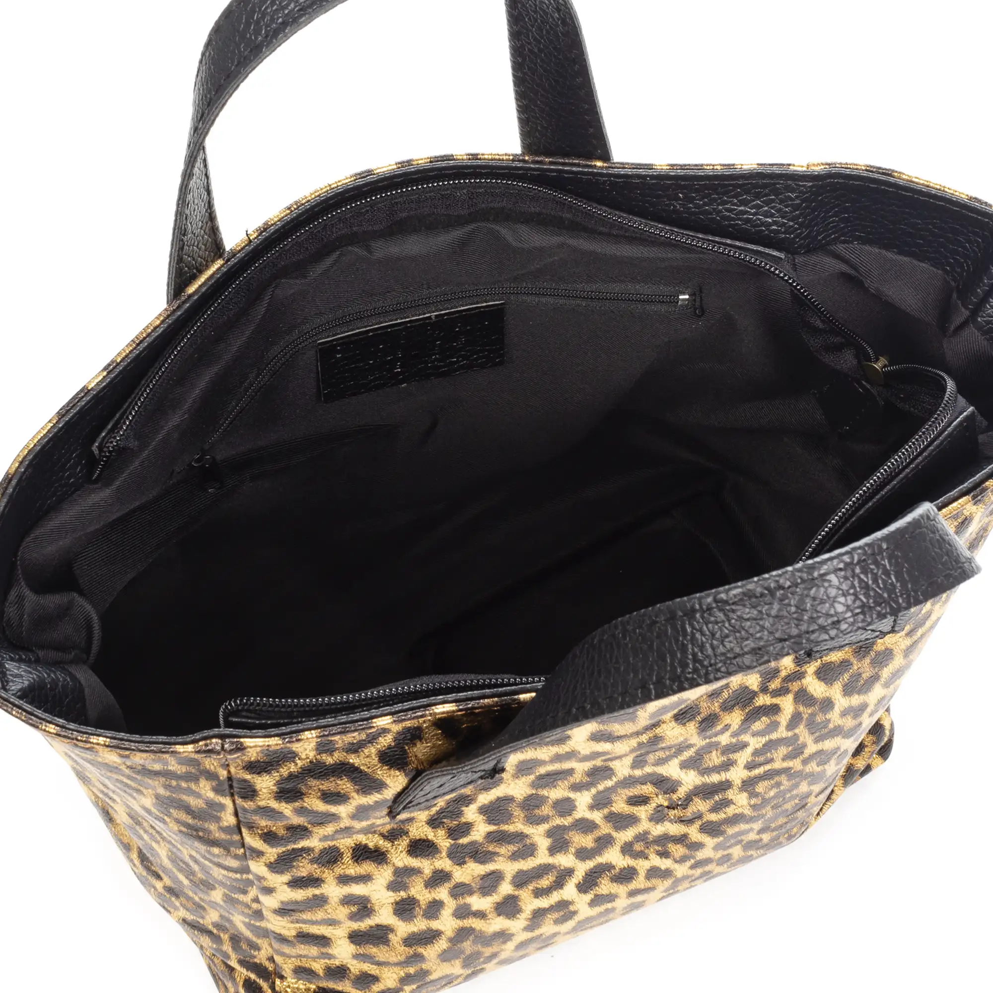 Cassandra bolso tote mujer. Piel auténtica Gamuza, animal print leopardo, lacado brillante.